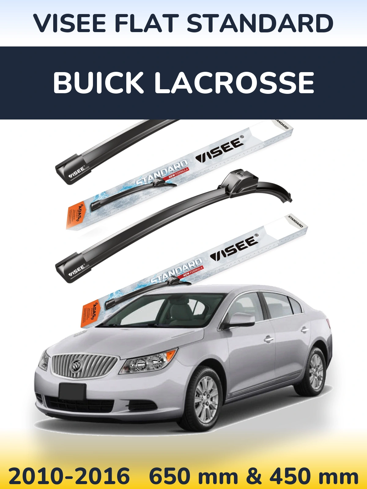 Sada předních stěračů VISEE FLAT STANDARD 650 a 450 mm pro Buick LaCrosse 2010-2016