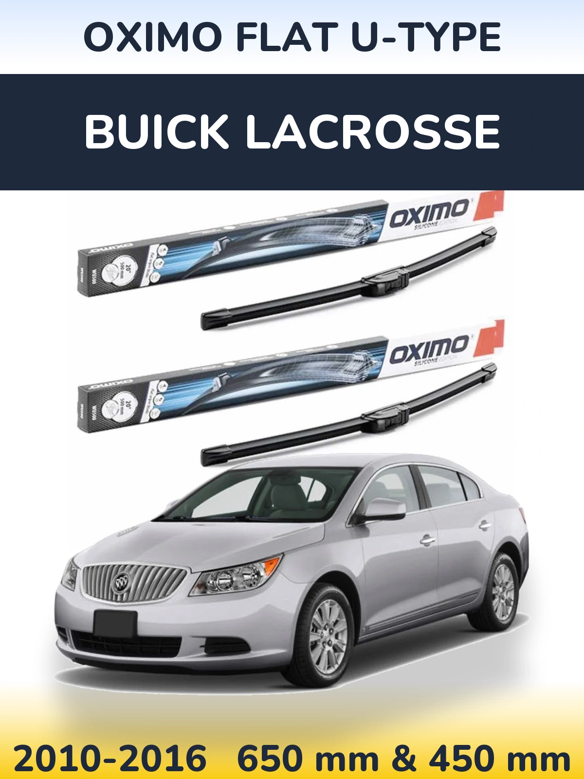Sada předních stěračů Oximo Flat U-type 650 a 450 mm pro Buick LaCrosse 2010-2016