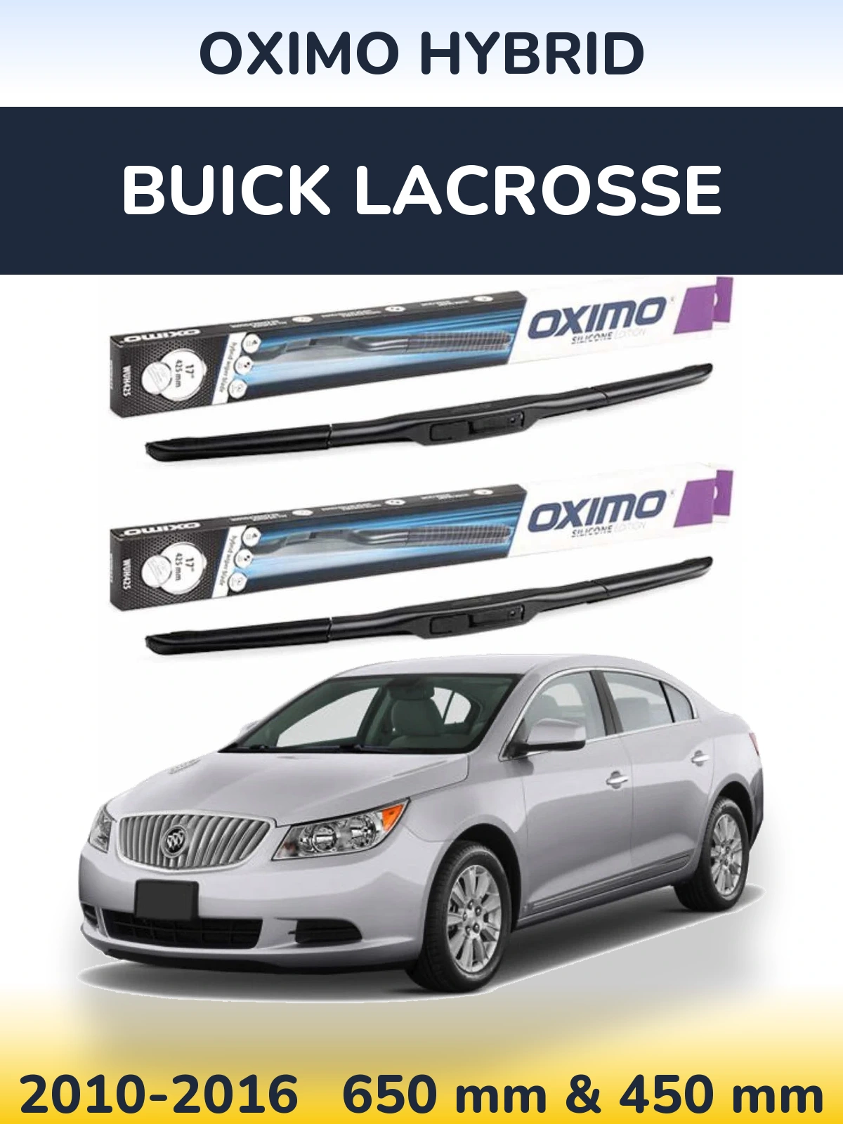 Sada předních stěračů Oximo Hybrid 650 a 450 mm pro Buick LaCrosse 2010-2016