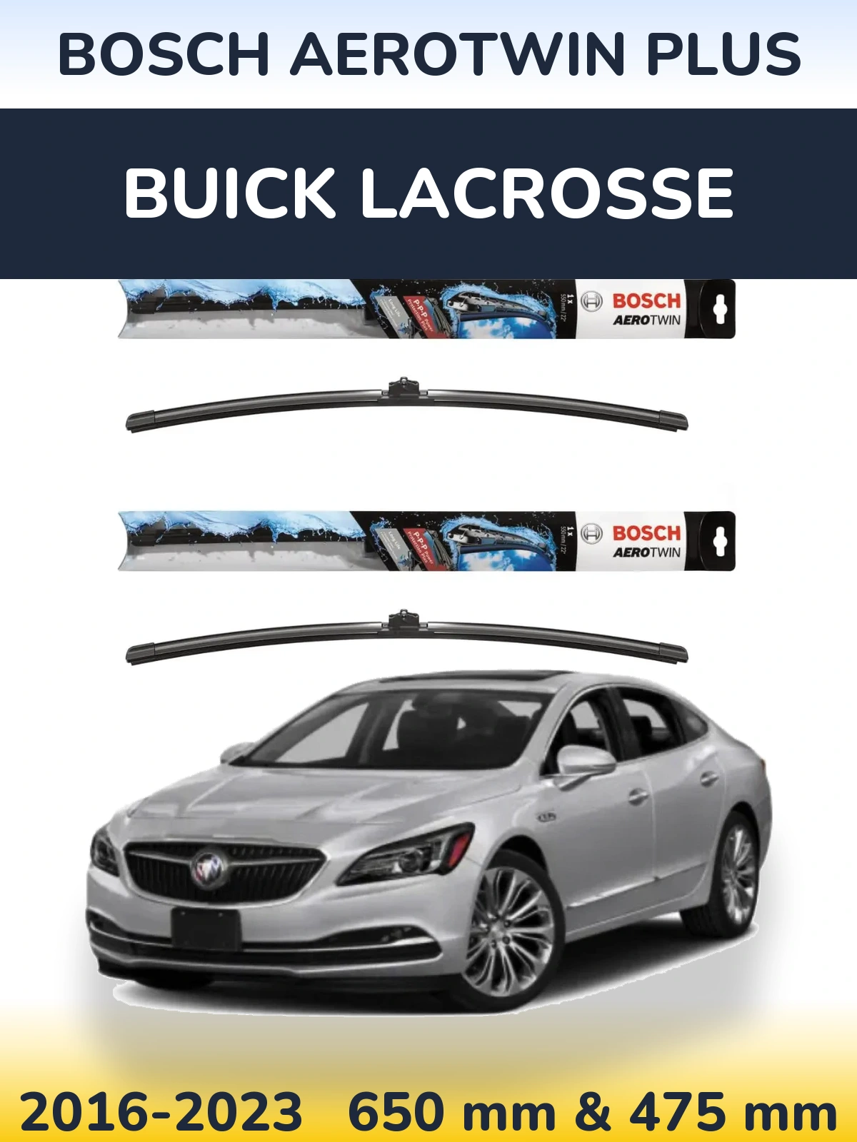 Sada předních stěračů BOSCH AeroTwin Plus 650 a 475 mm pro Buick LaCrosse 2016-2023