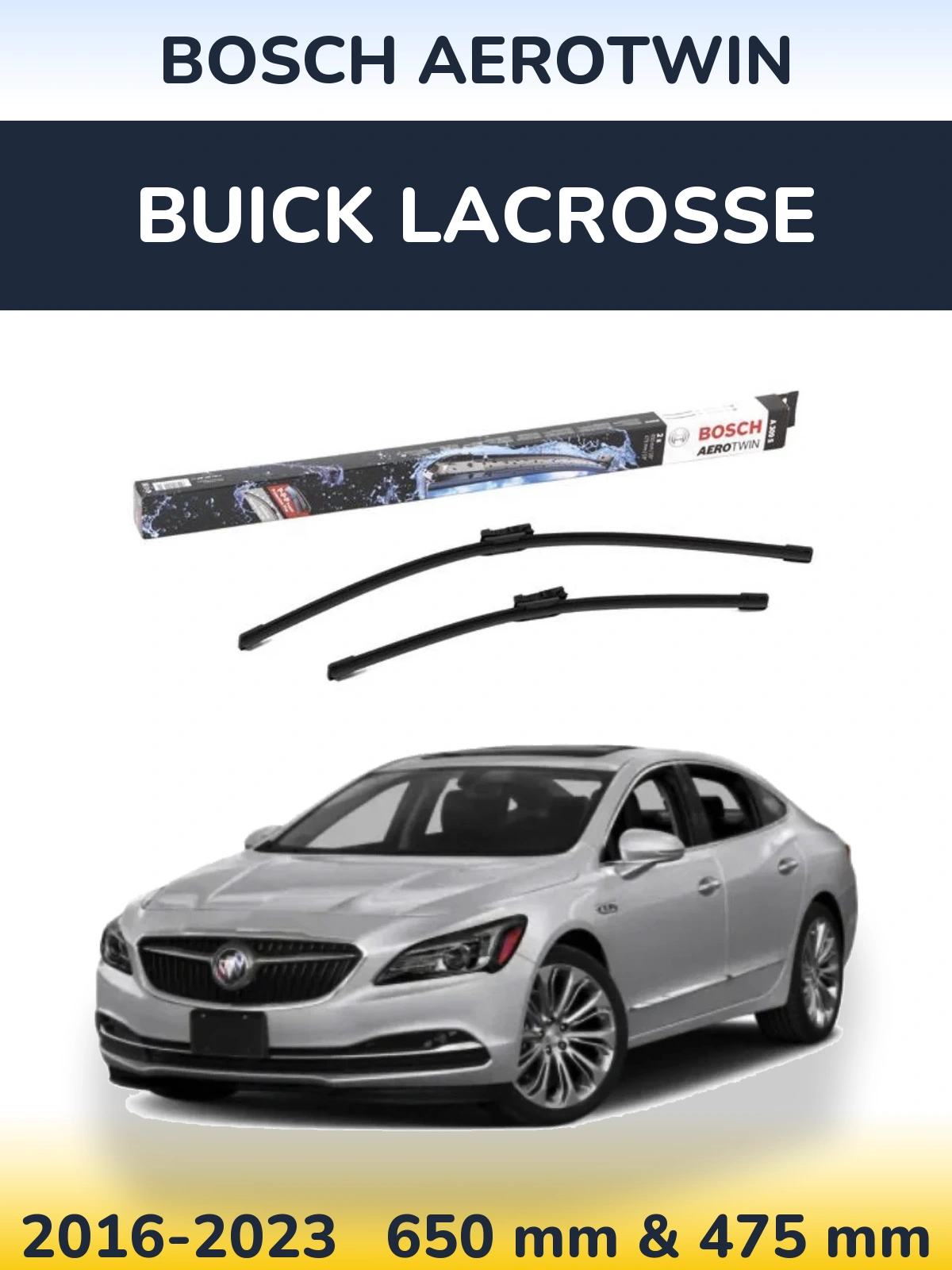 Sada předních stěračů BOSCH AeroTwin 650 a 475 mm pro Buick LaCrosse 2016-2023