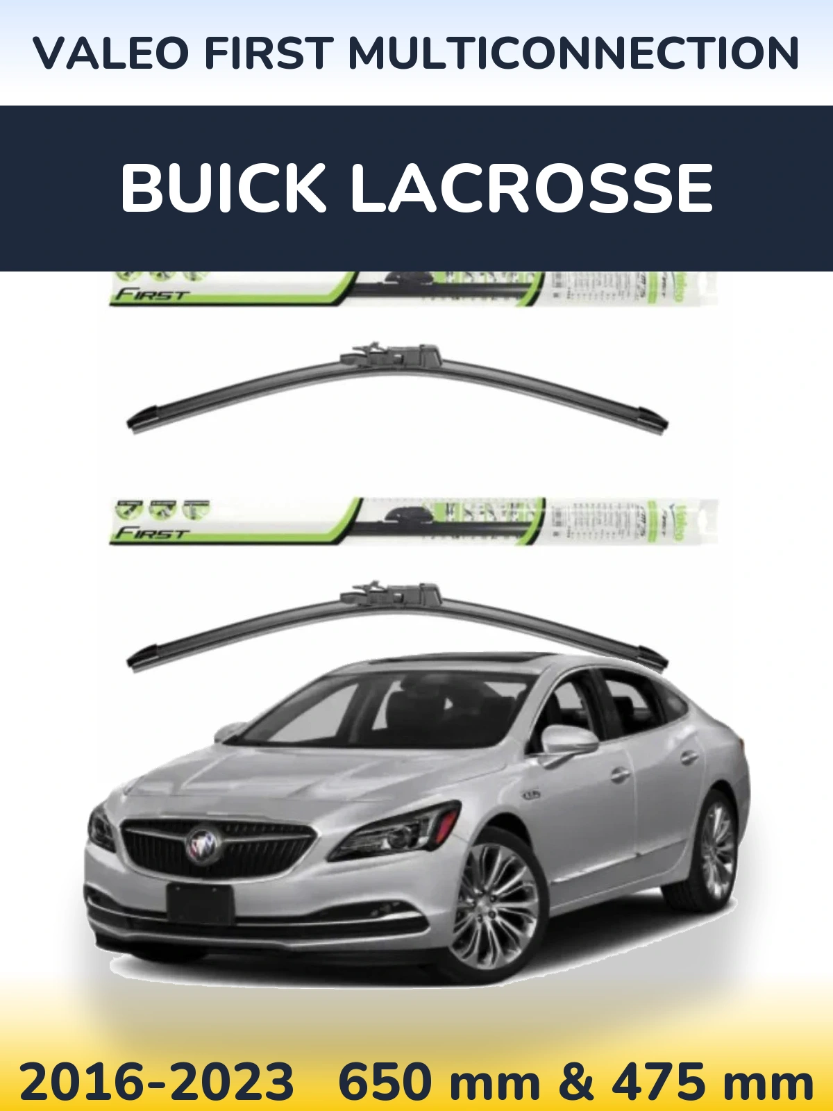 Sada předních stěračů Valeo First MultiConnection 650 a 475 mm pro Buick LaCrosse 2016-2023