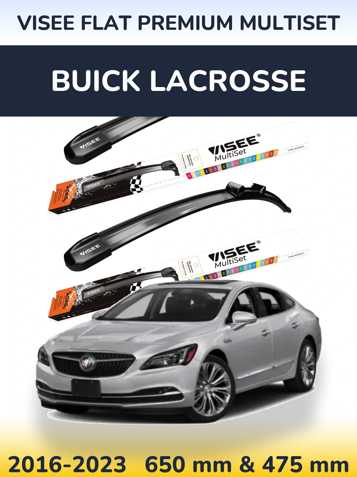 Sada předních stěračů VISEE FLAT PREMIUM MultiSet 650 a 475 mm pro Buick LaCrosse 2016-2023