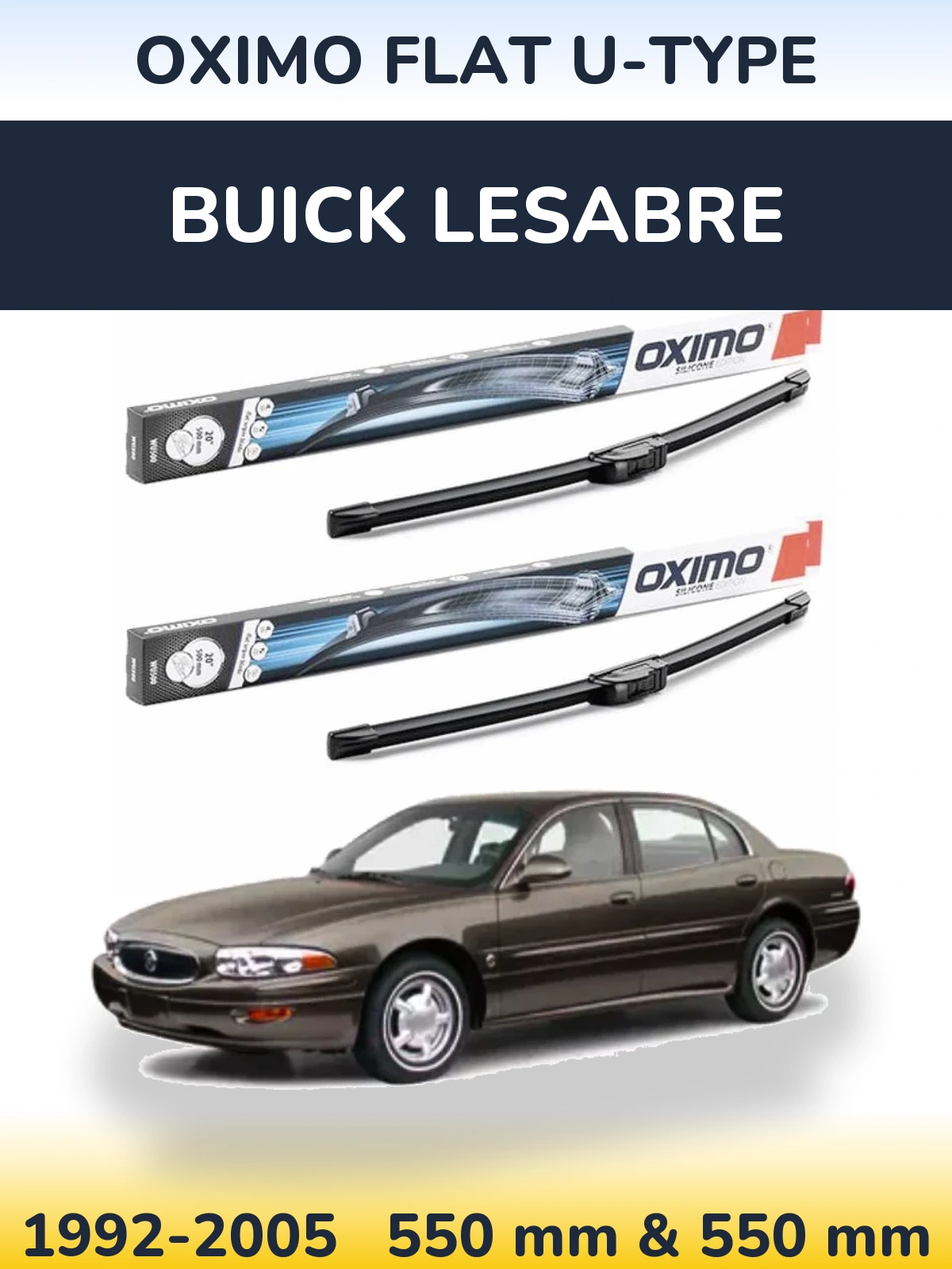 Sada předních stěračů Oximo Flat U-type 550 a 550 mm pro Buick LeSabre 1992-2005