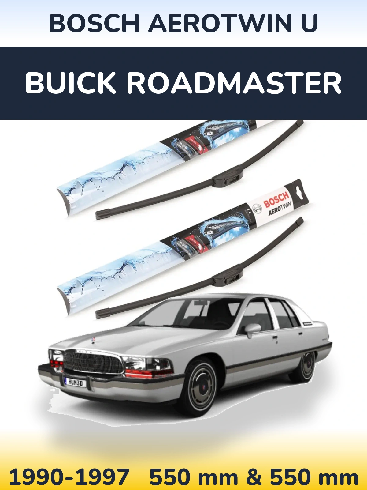 Sada předních stěračů BOSCH AeroTwin U 550 a 550 mm pro Buick Roadmaster 1990-1997