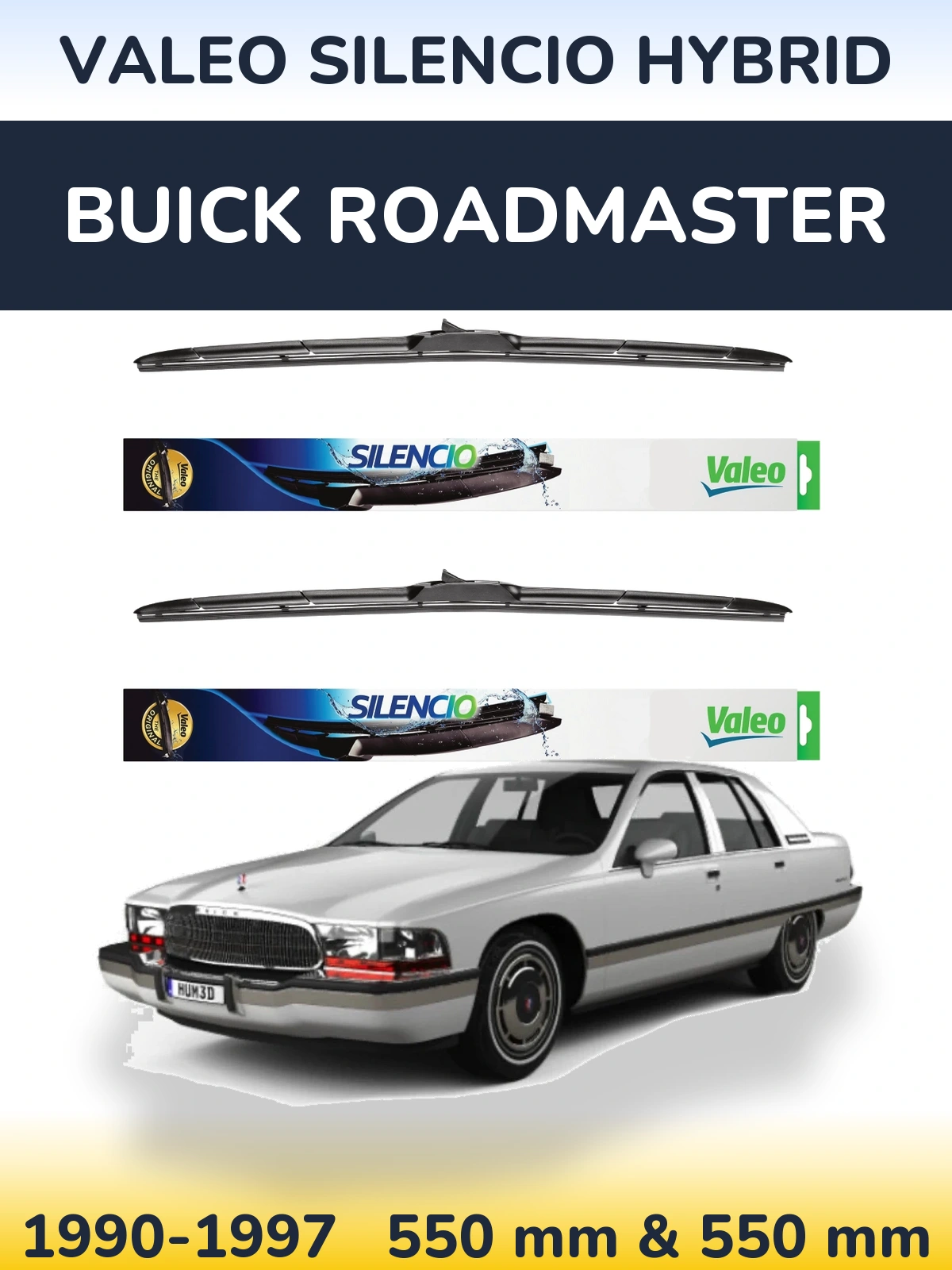 Sada předních stěračů Valeo Silencio Hybrid 550 a 550 mm pro Buick Roadmaster 1990-1997