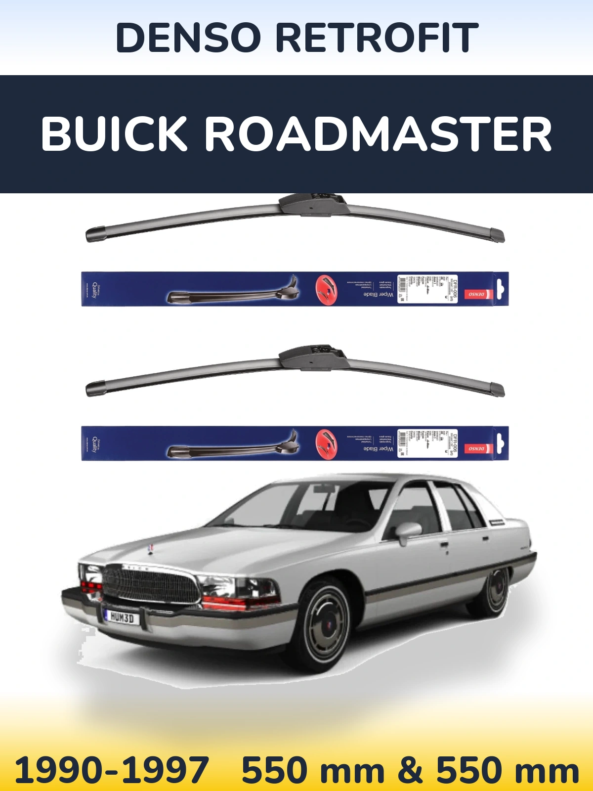 Sada předních stěračů Denso Retrofit 550 a 550 mm pro Buick Roadmaster 1990-1997