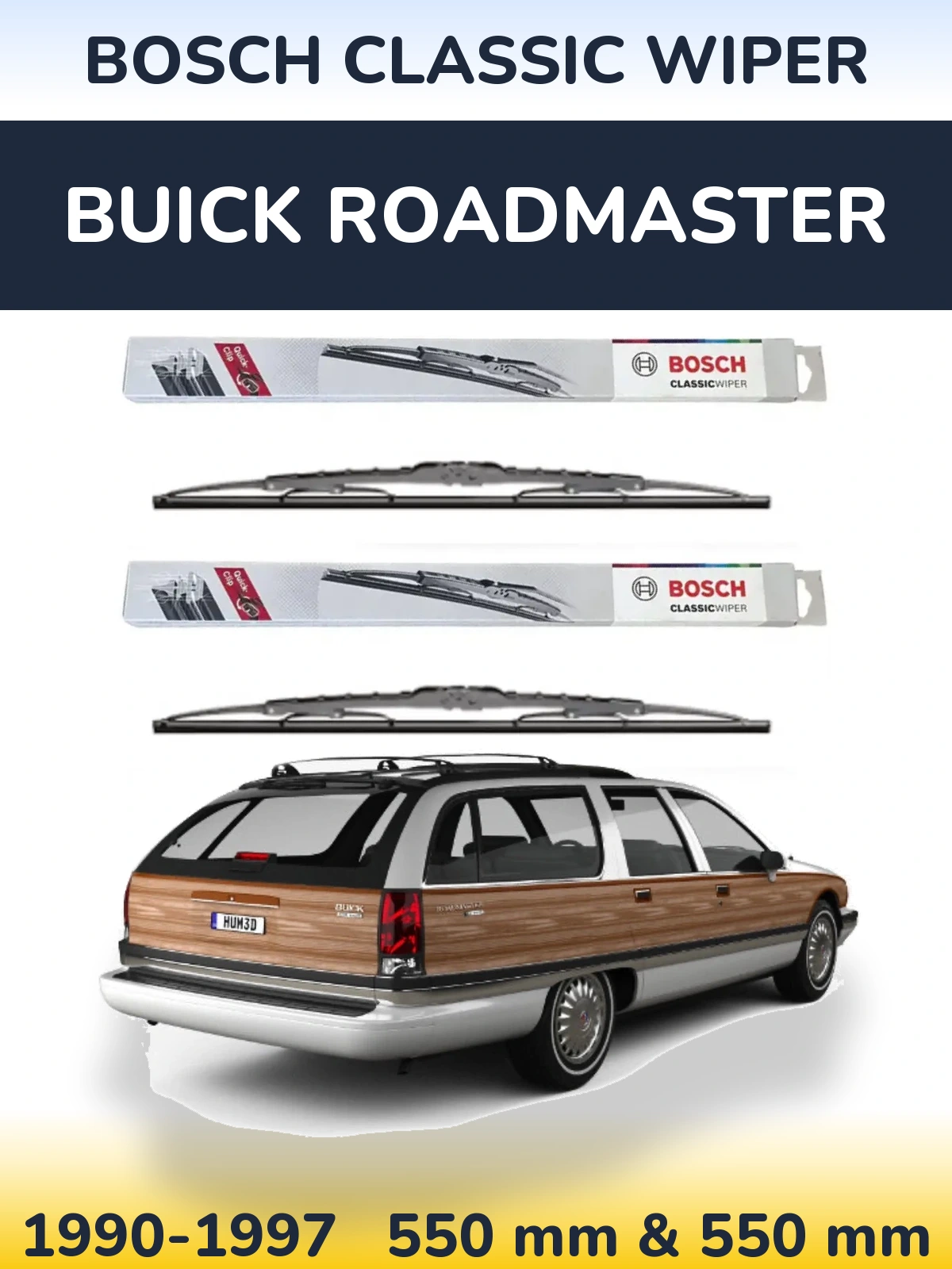 Sada předních stěračů BOSCH Classic Wiper 550 a 550 mm pro Buick Roadmaster 1990-1997