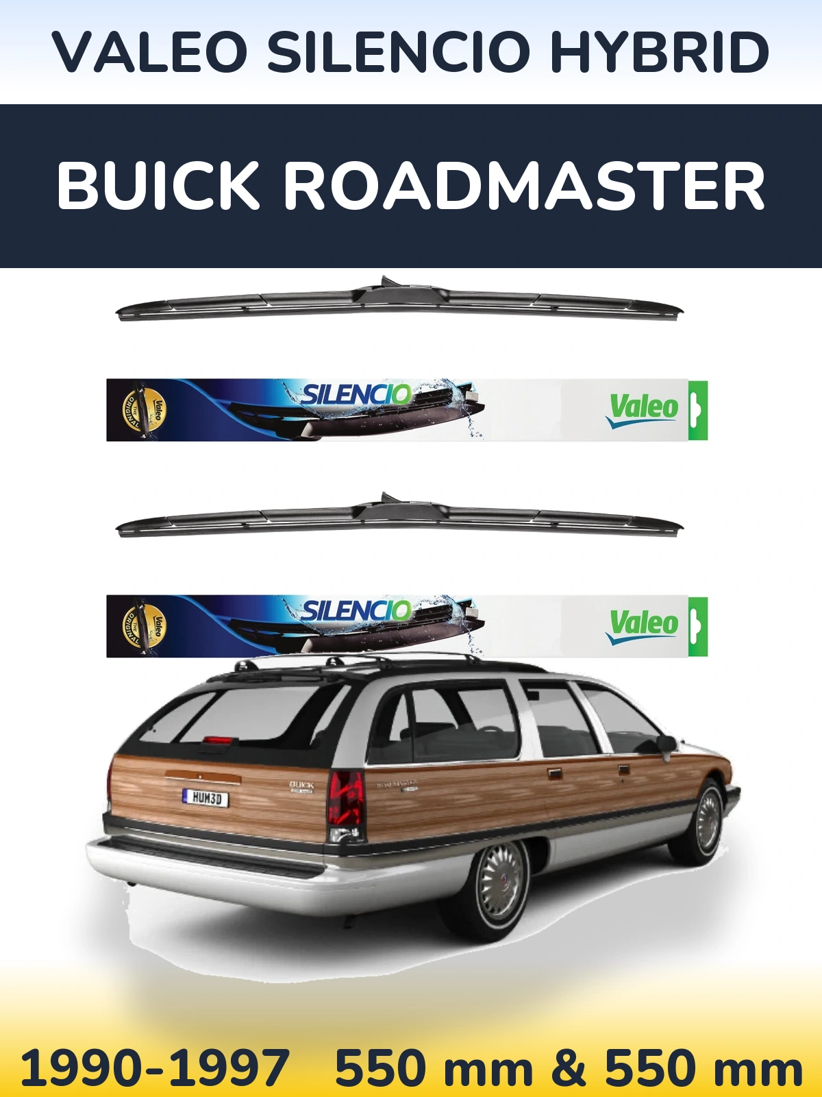 Sada předních stěračů Valeo Silencio Hybrid 550 a 550 mm pro Buick Roadmaster 1990-1997