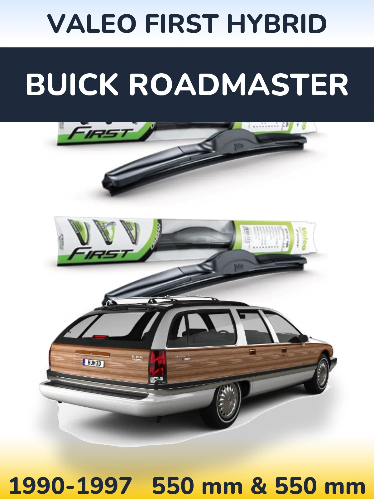 Sada předních stěračů Valeo First Hybrid 550 a 550 mm pro Buick Roadmaster 1990-1997