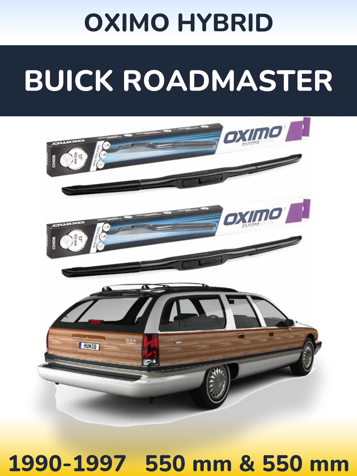 Sada předních stěračů Oximo Hybrid 550 a 550 mm pro Buick Roadmaster 1990-1997