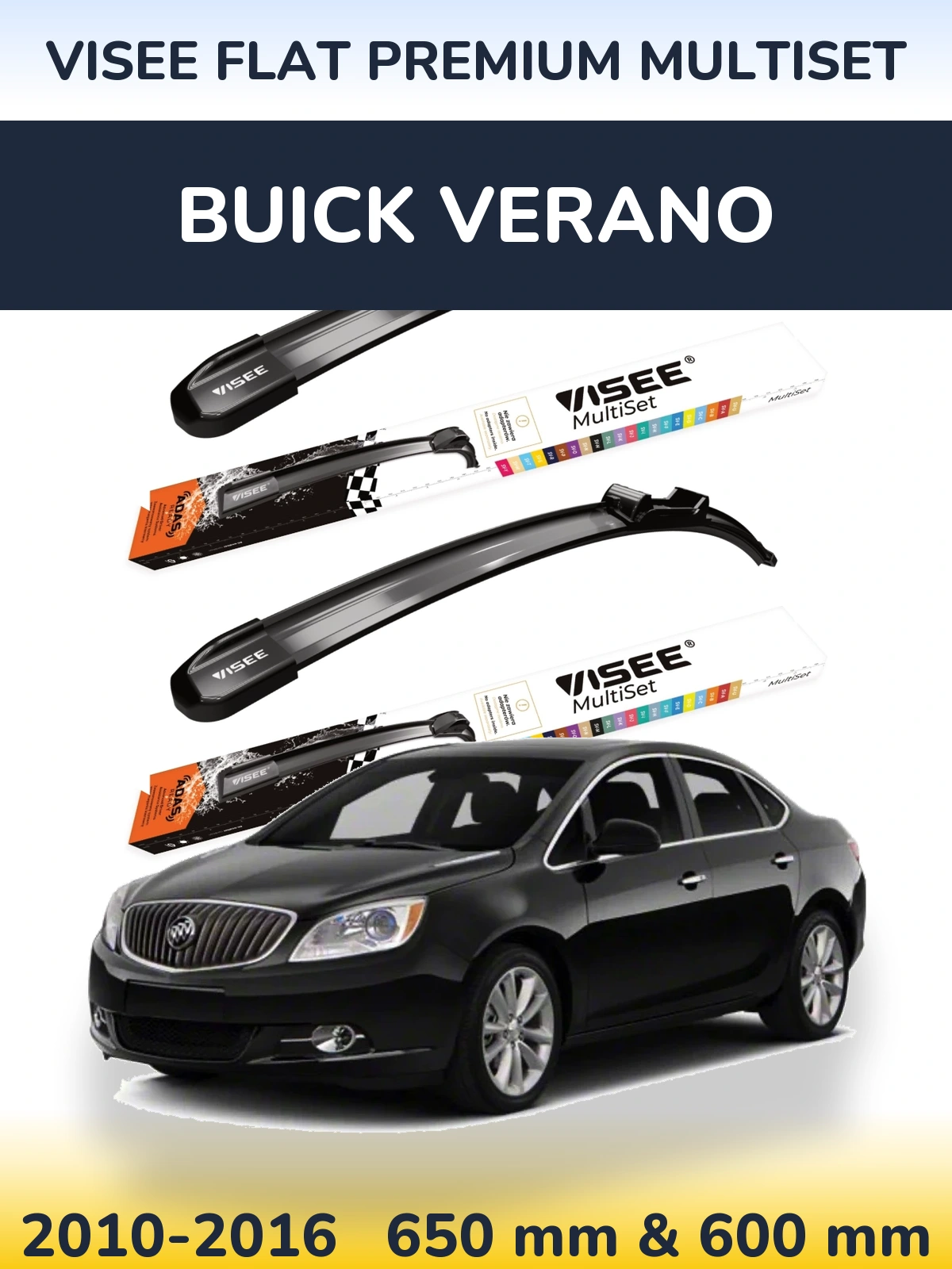 Sada předních stěračů VISEE FLAT PREMIUM MultiSet 650 a 600 mm pro Buick Verano 2010-2016