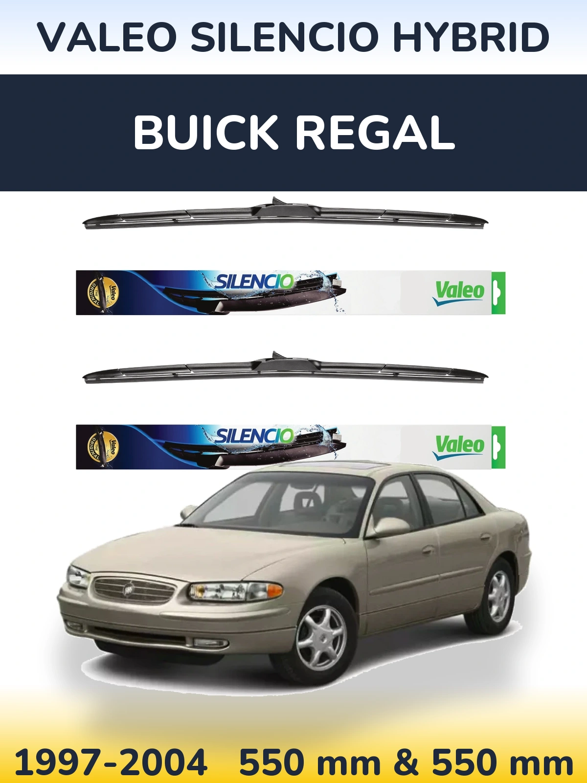 Sada předních stěračů Valeo Silencio Hybrid 550 a 550 mm pro Buick Regal 1997-2004