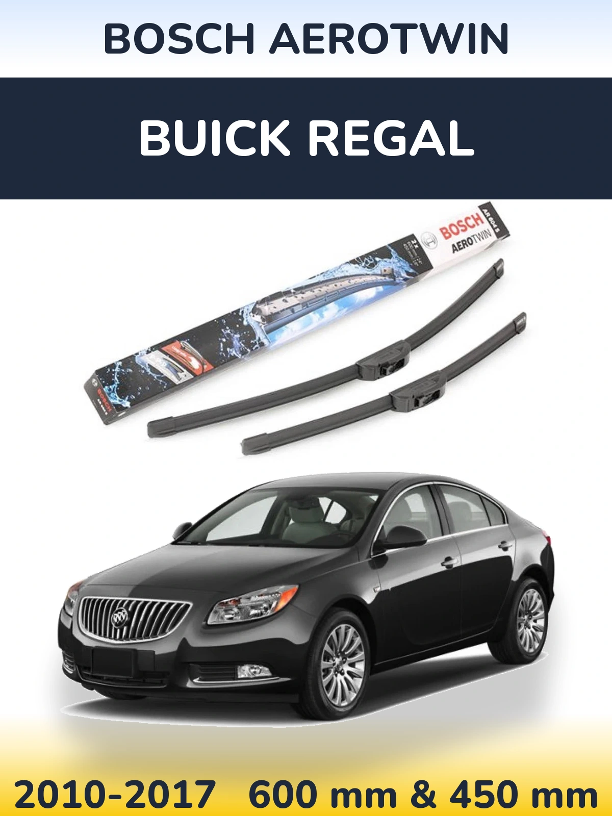 Sada předních stěračů BOSCH AeroTwin 600 a 450 mm pro Buick Regal 2010-2017