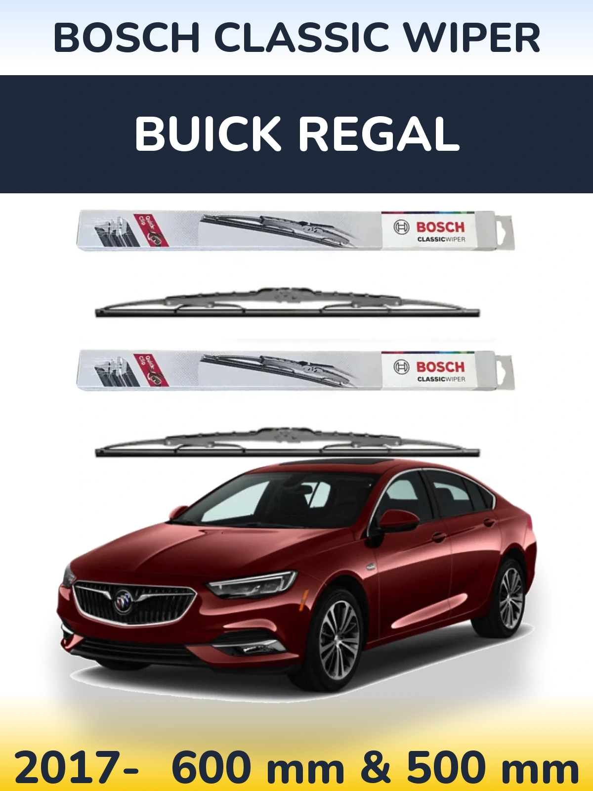 Комплект передніх щіток BOSCH Classic Wiper 600 & 500 мм для Buick Regal 2017-2026