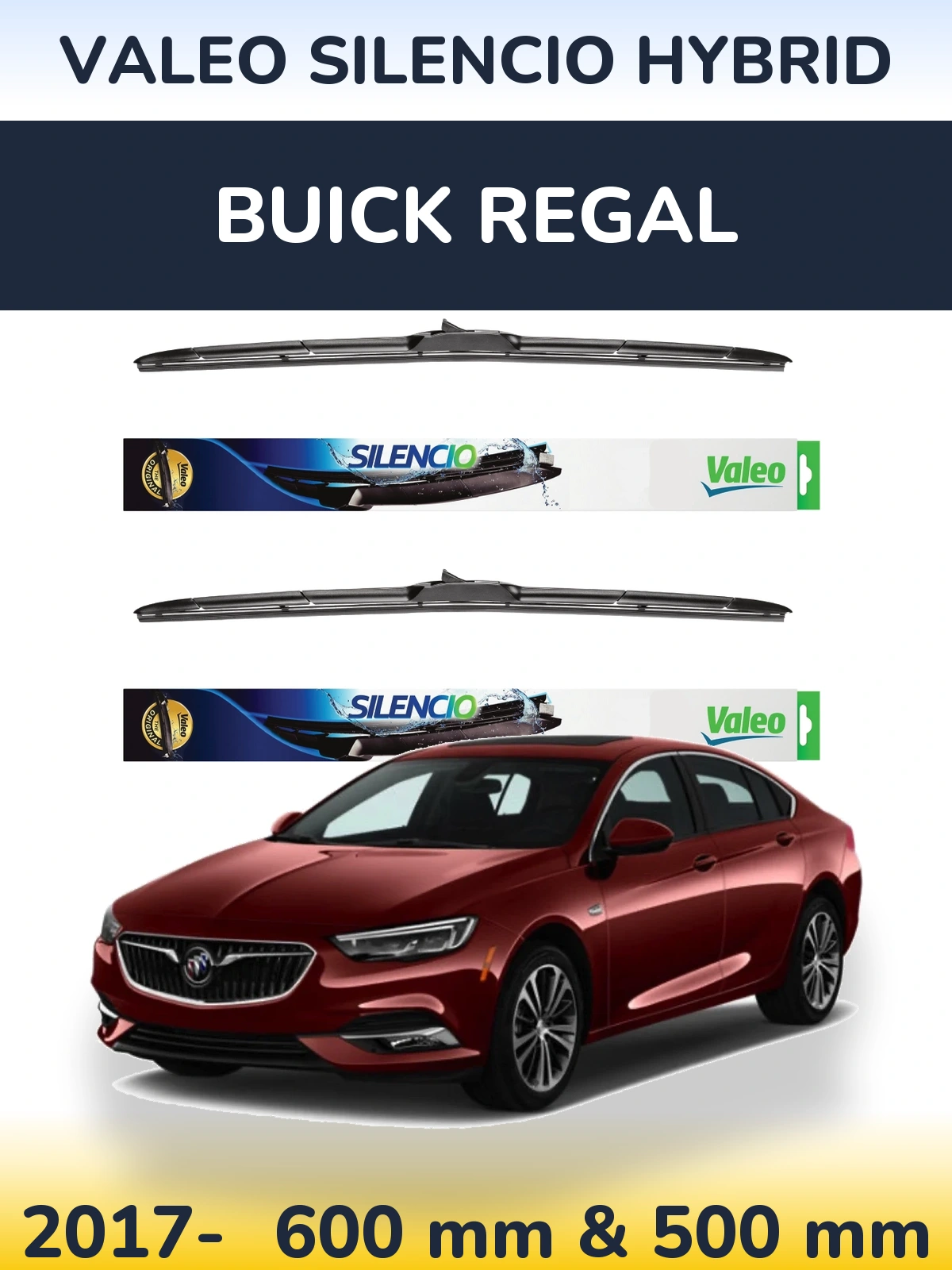 Sada předních stěračů Valeo Silencio Hybrid 600 a 500 mm pro Buick Regal 2017-2026