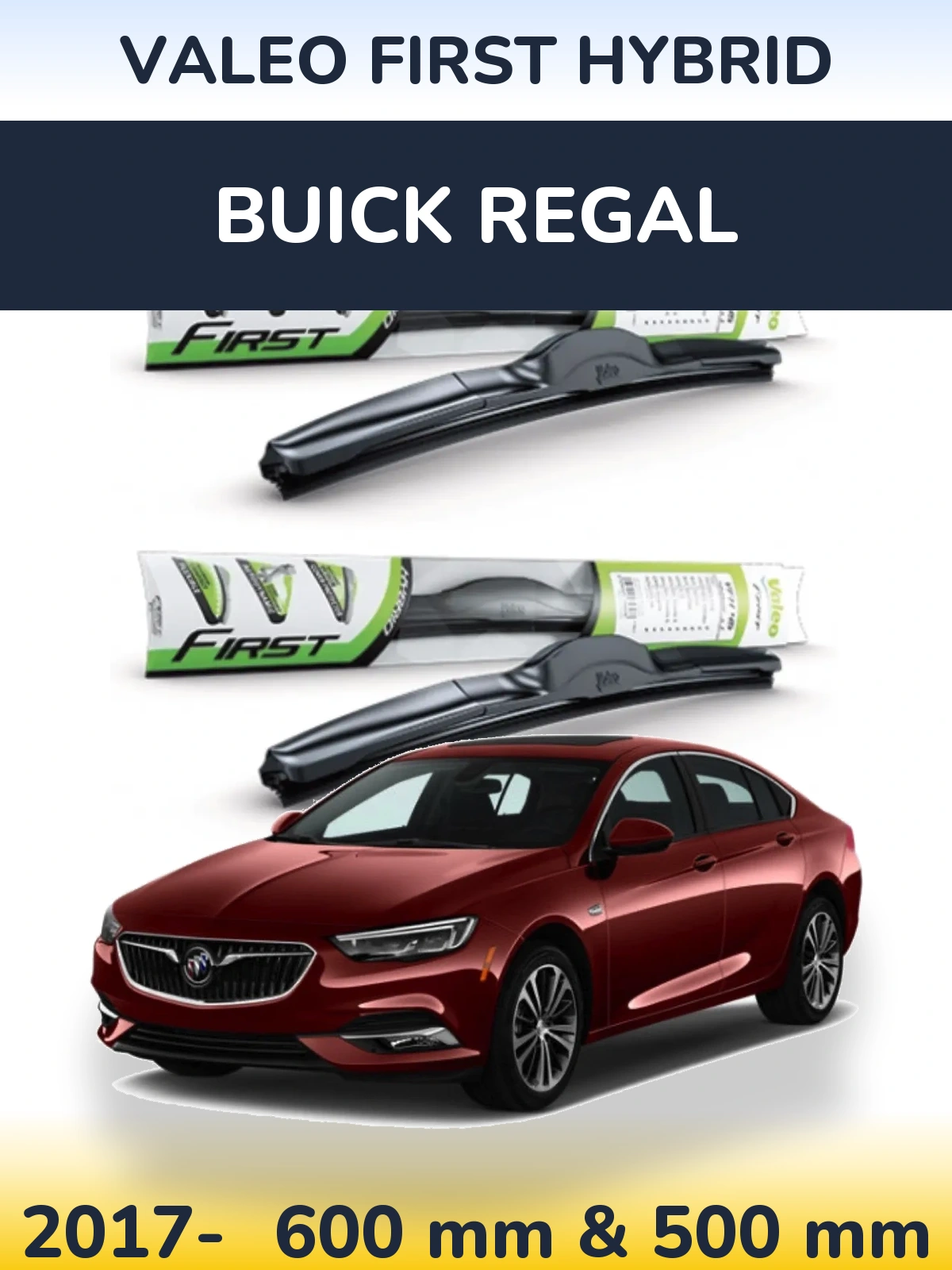 Sada předních stěračů Valeo First Hybrid 600 a 500 mm pro Buick Regal 2017-2026