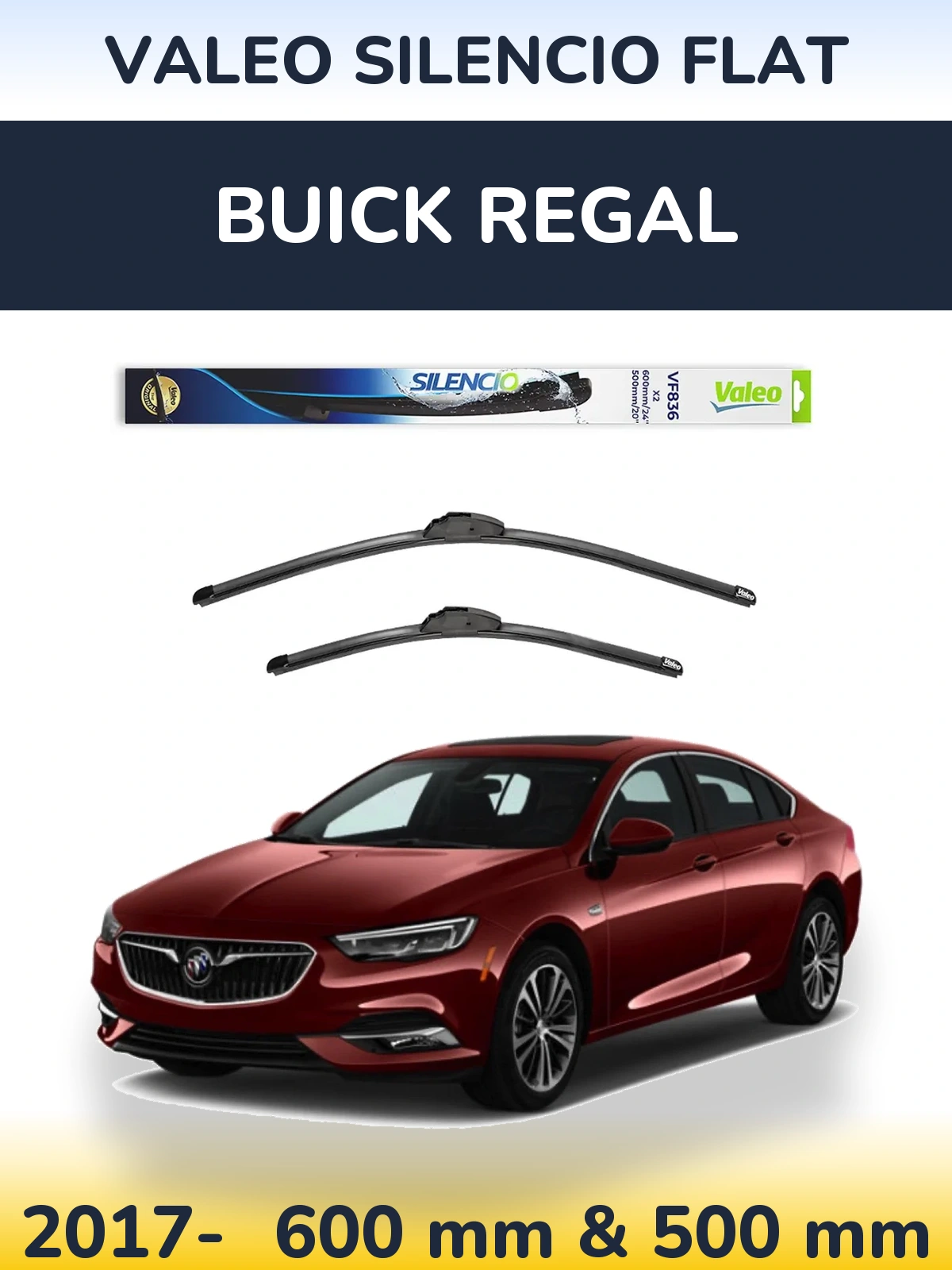 Комплект передніх щіток Valeo Silencio Flat 600 & 500 мм для Buick Regal 2017-2026