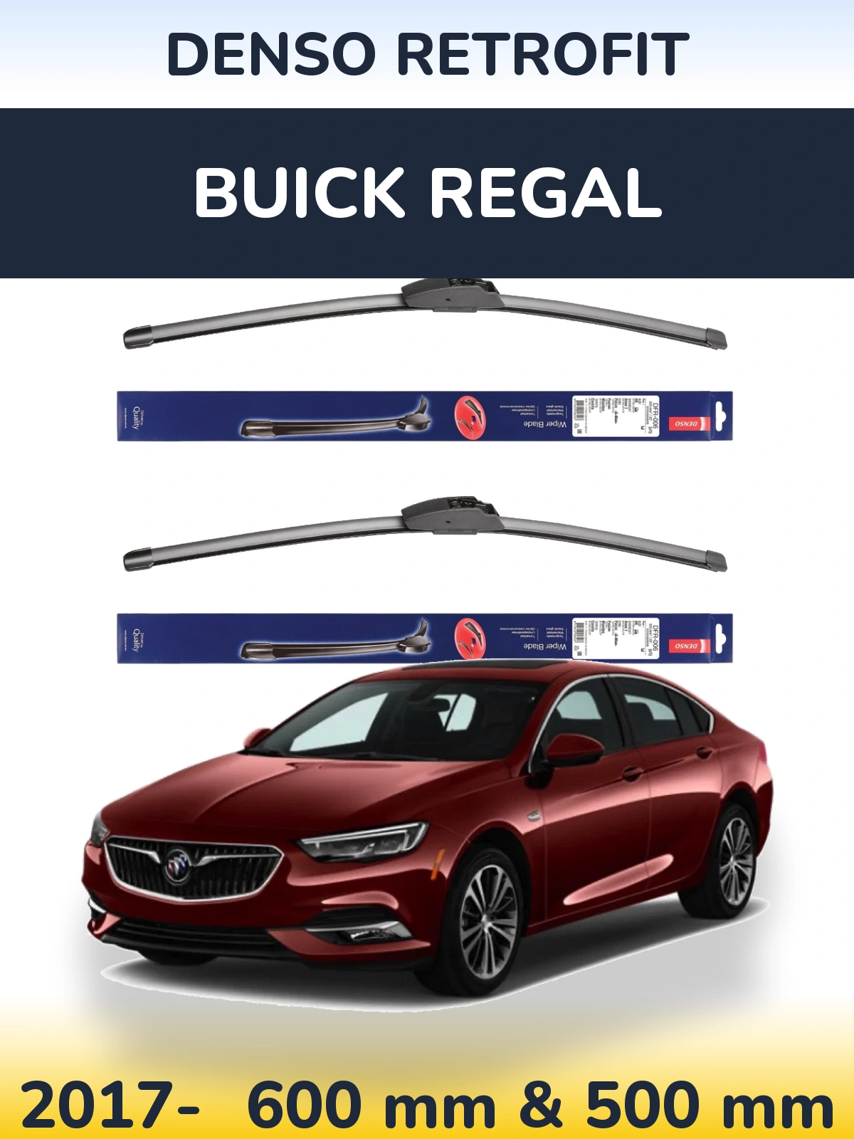 Sada předních stěračů Denso Retrofit 600 a 500 mm pro Buick Regal 2017-2026