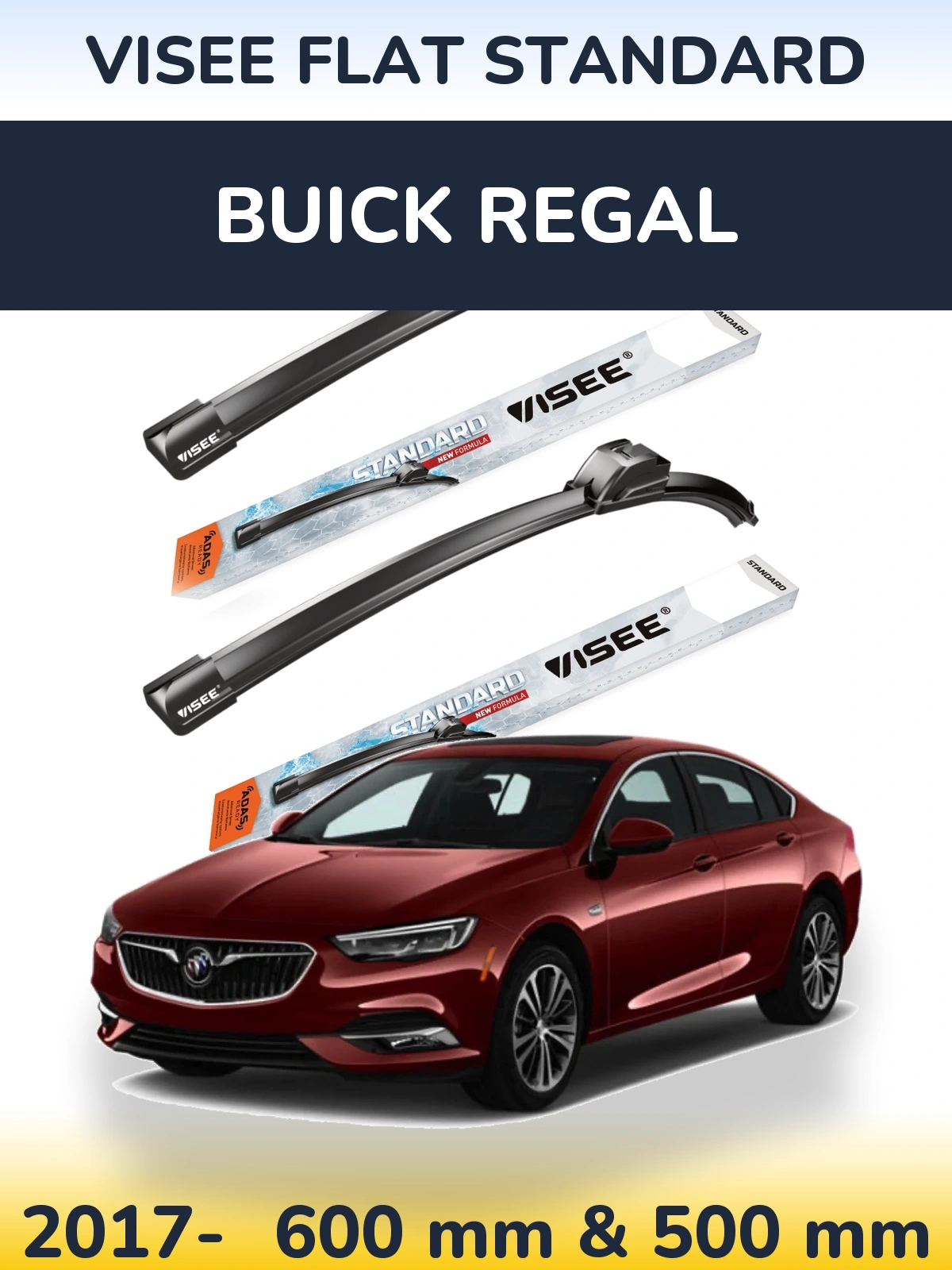 Sada předních stěračů VISEE FLAT STANDARD 600 a 500 mm pro Buick Regal 2017-2026