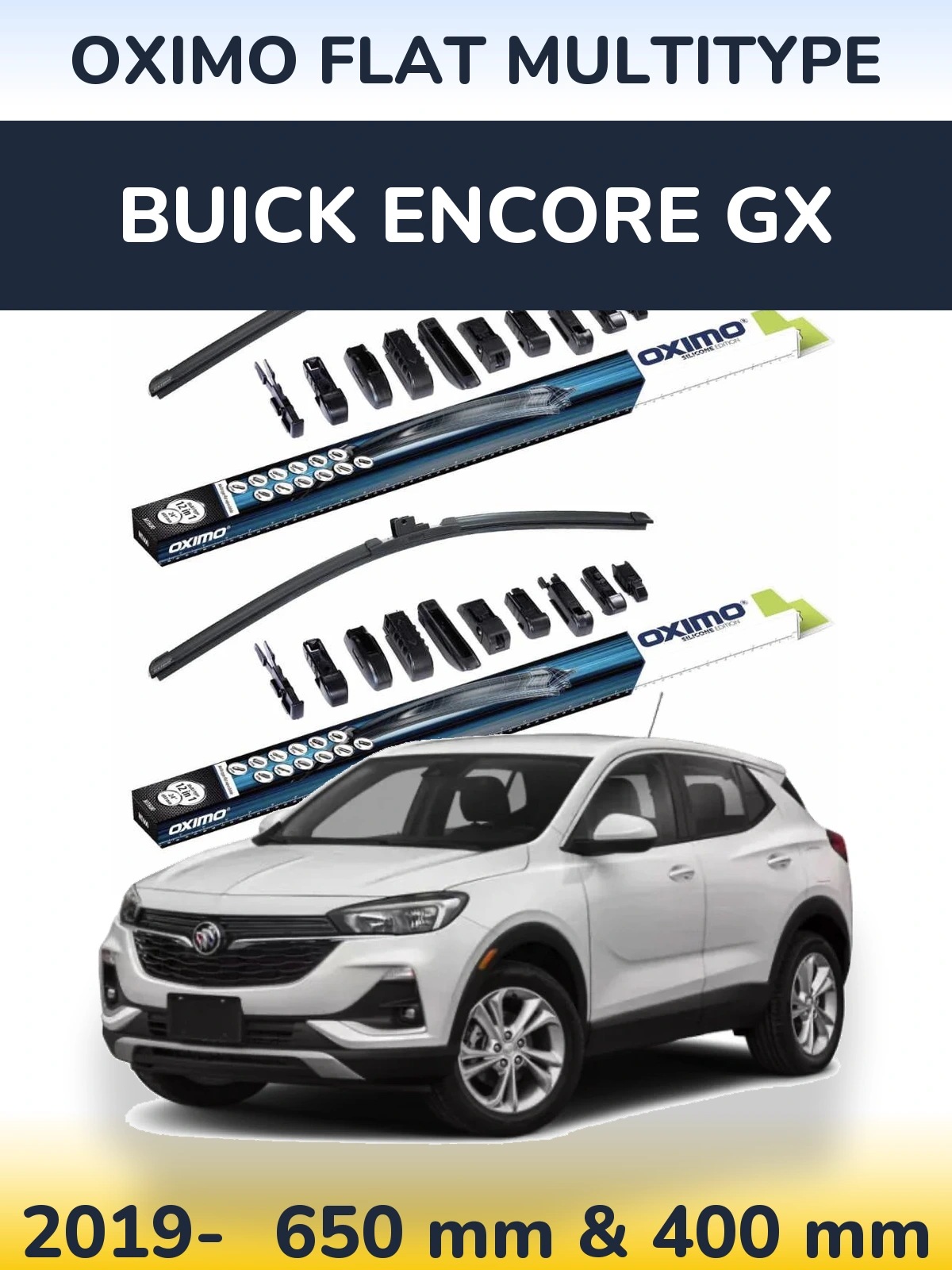Sada předních stěračů Oximo Flat MultiType 650 a 400 mm pro Buick Encore GX 2019-2026