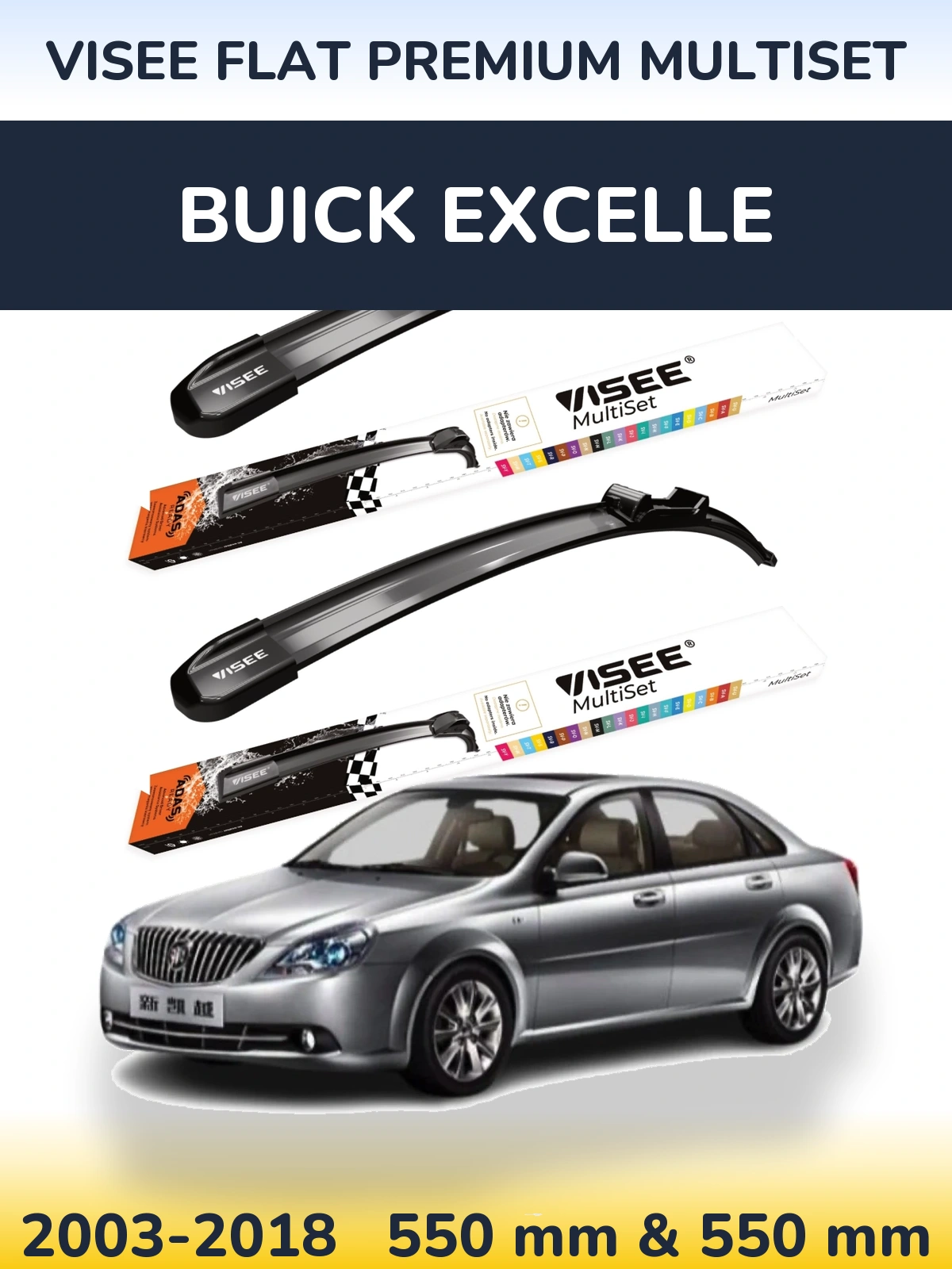 Sada předních stěračů VISEE FLAT PREMIUM MultiSet 550 a 550 mm pro Buick Excelle 2003-2018