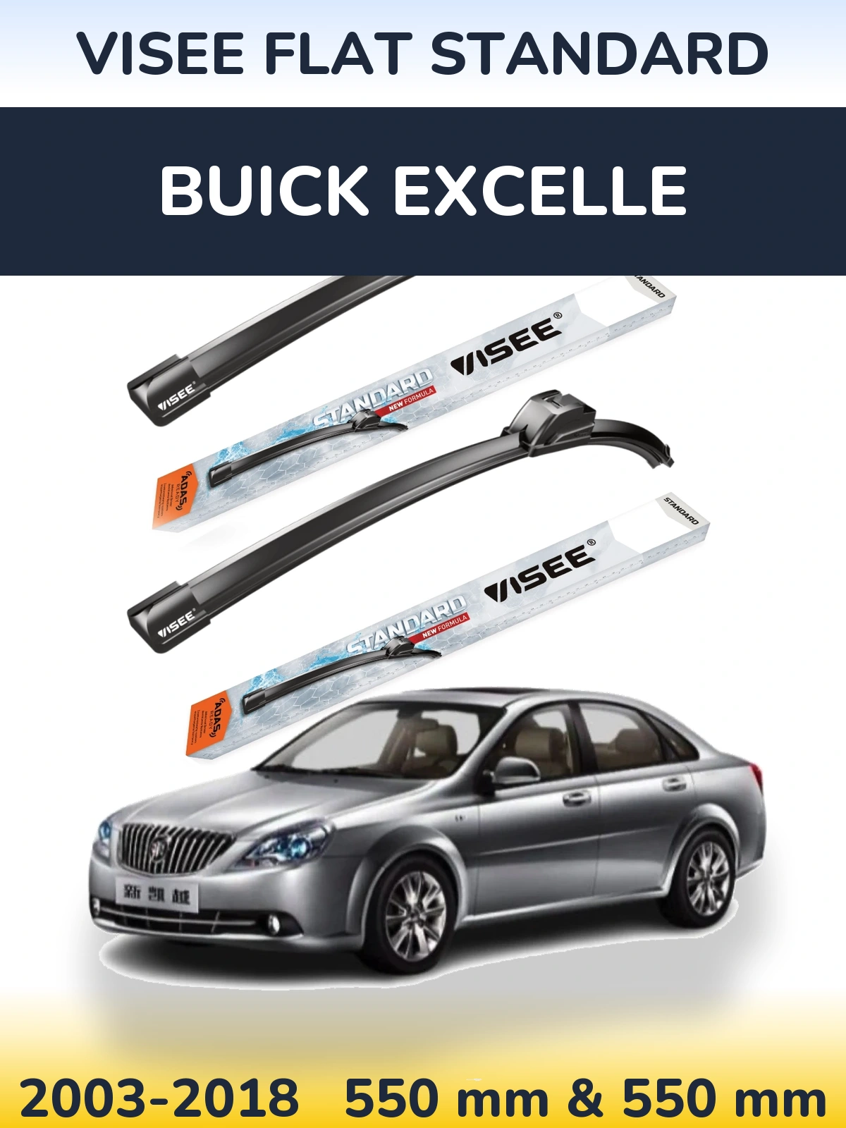 Sada předních stěračů VISEE FLAT STANDARD 550 a 550 mm pro Buick Excelle 2003-2018