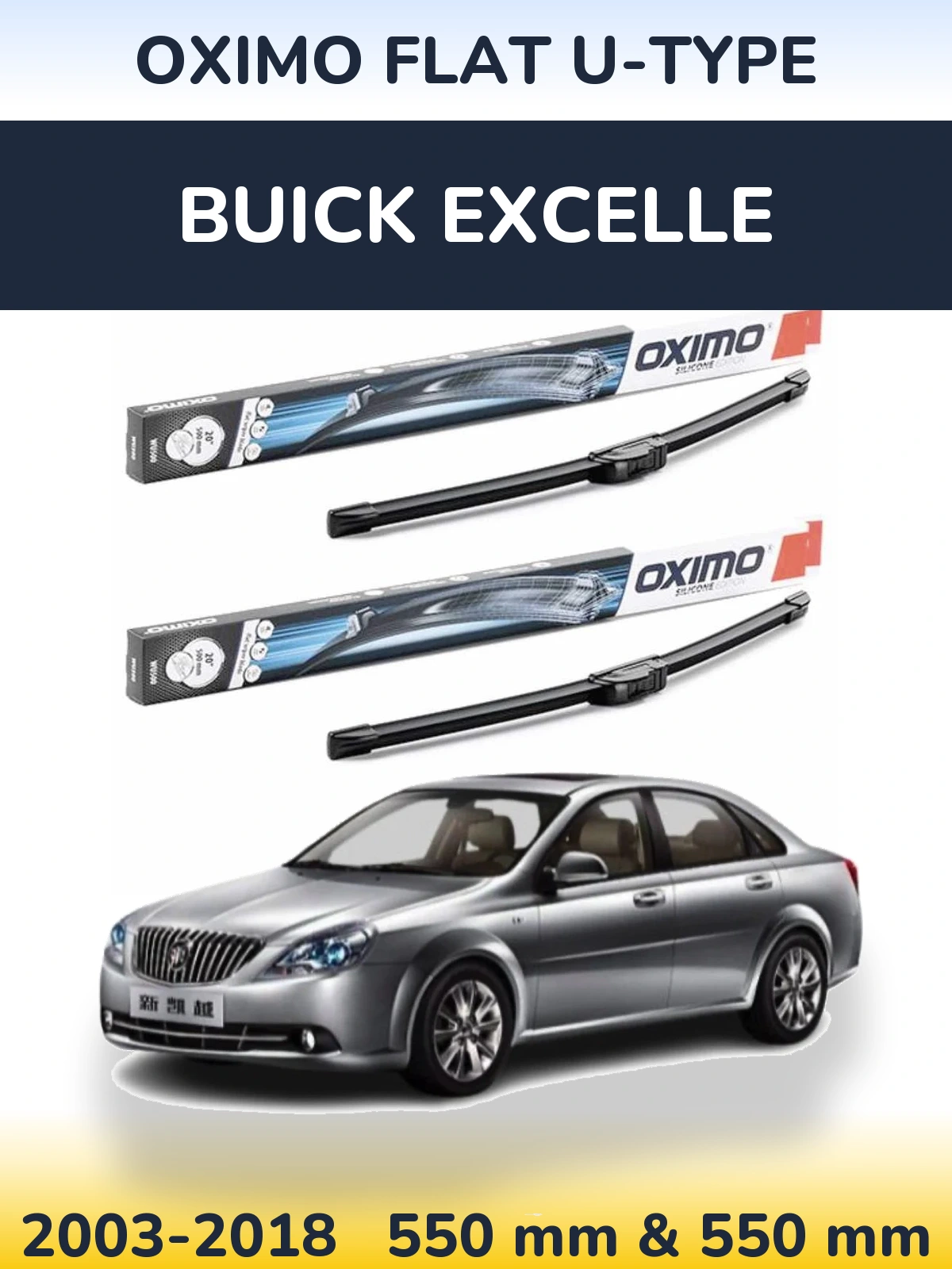 Sada předních stěračů Oximo Flat U-type 550 a 550 mm pro Buick Excelle 2003-2018