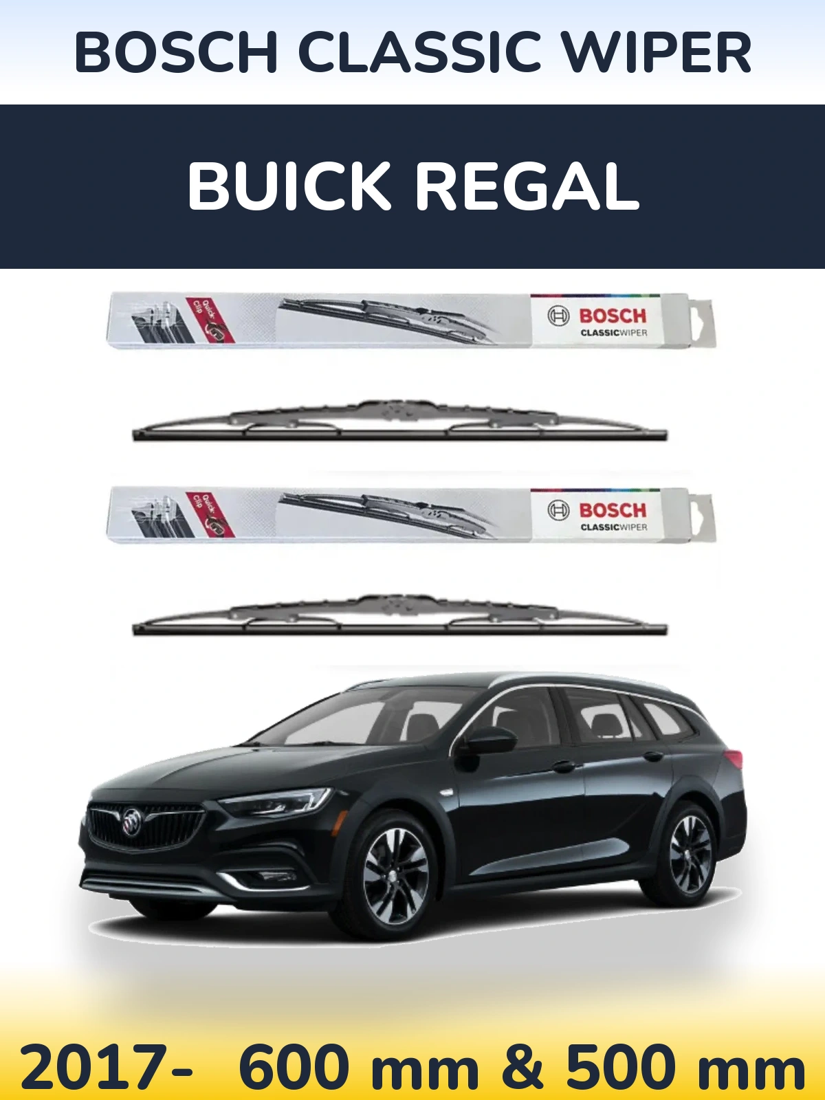 Комплект передніх щіток BOSCH Classic Wiper 600 & 500 мм для Buick Regal 2017-2026