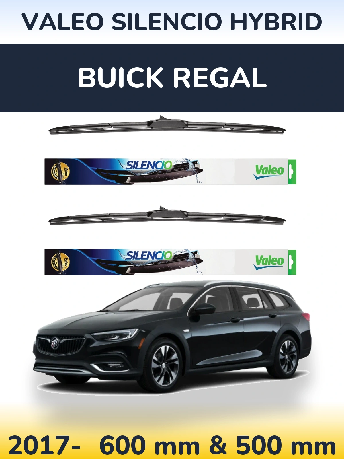 Sada předních stěračů Valeo Silencio Hybrid 600 a 500 mm pro Buick Regal 2017-2026