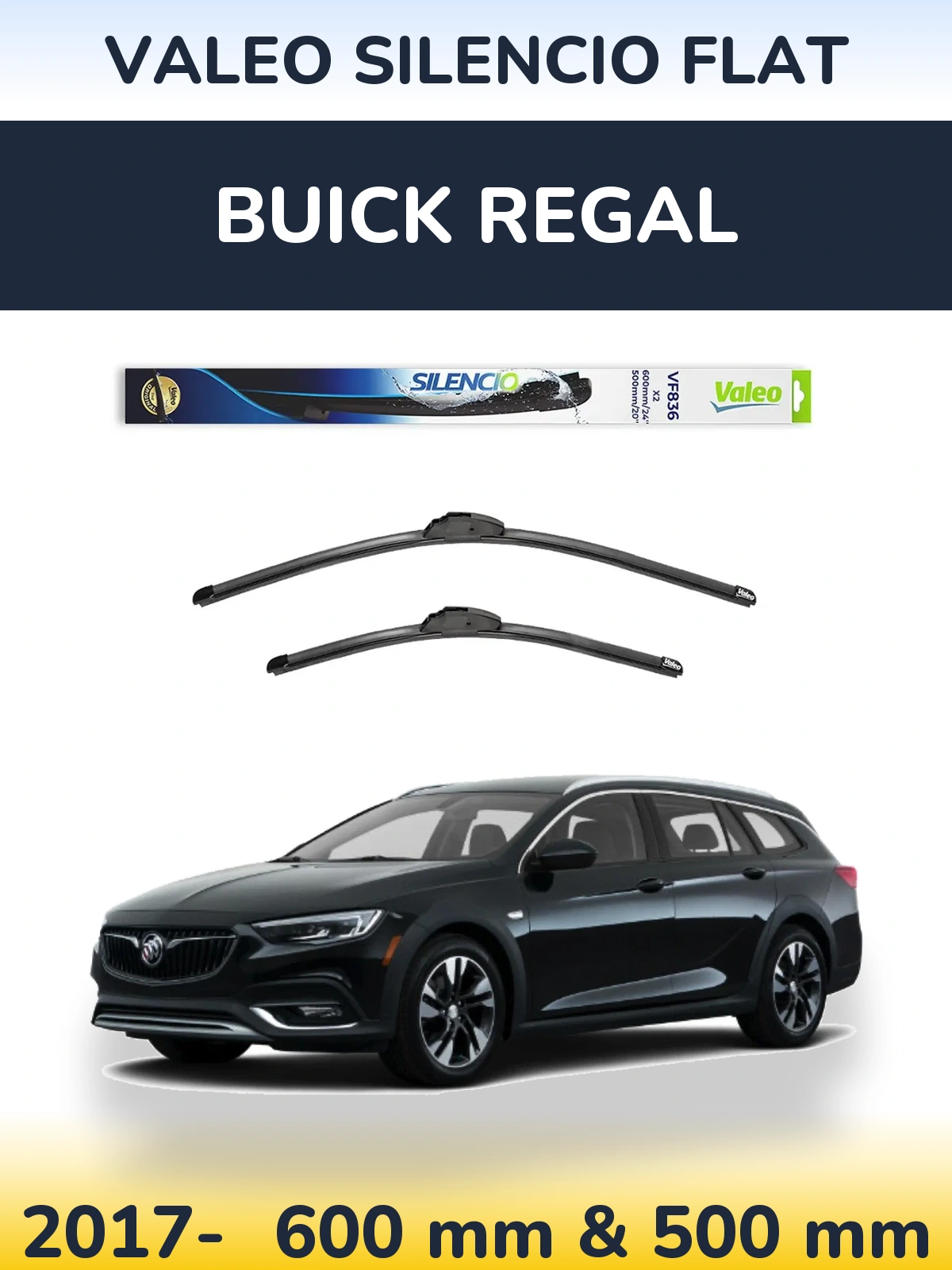 Комплект передніх щіток Valeo Silencio Flat 600 & 500 мм для Buick Regal 2017-2026