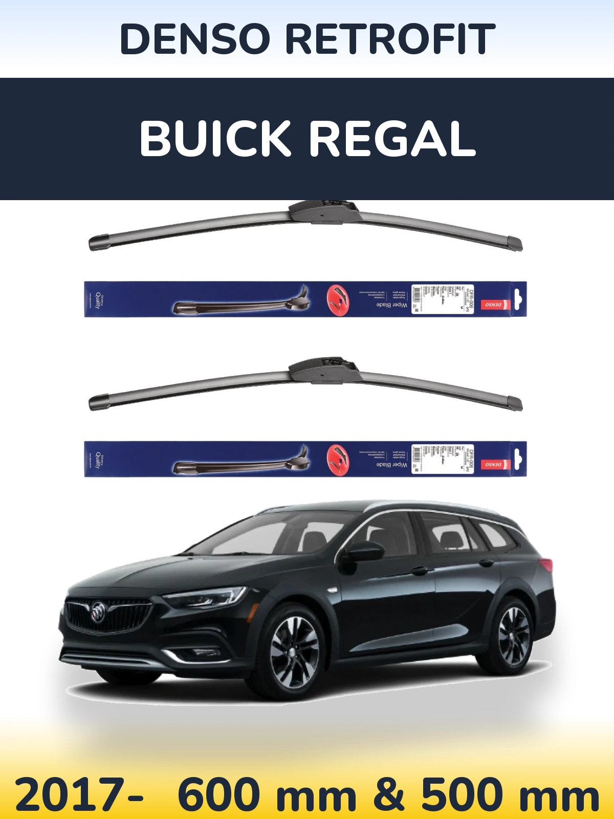 Sada předních stěračů Denso Retrofit 600 a 500 mm pro Buick Regal 2017-2026