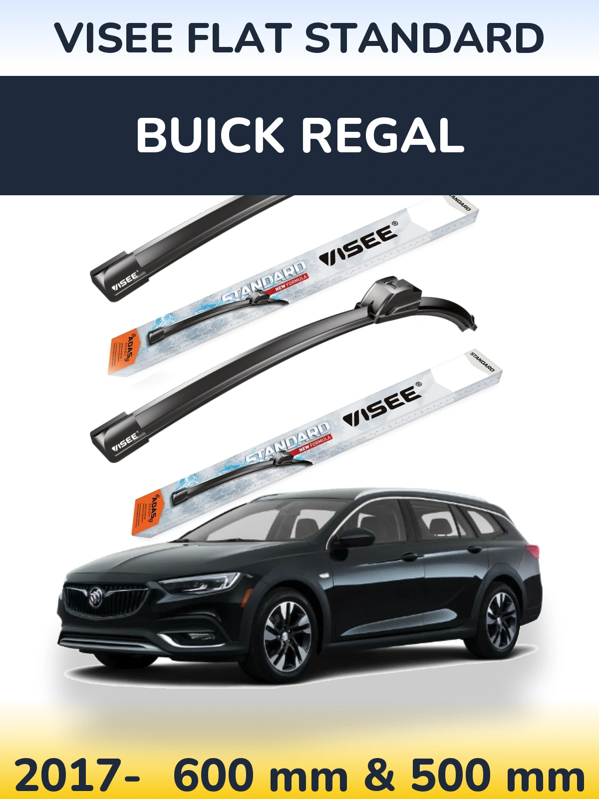 Sada předních stěračů VISEE FLAT STANDARD 600 a 500 mm pro Buick Regal 2017-2026