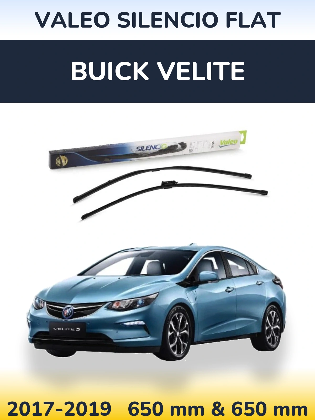 Sada předních stěračů Valeo Silencio Flat 650 a 650 mm pro Buick Velite 2017-2019