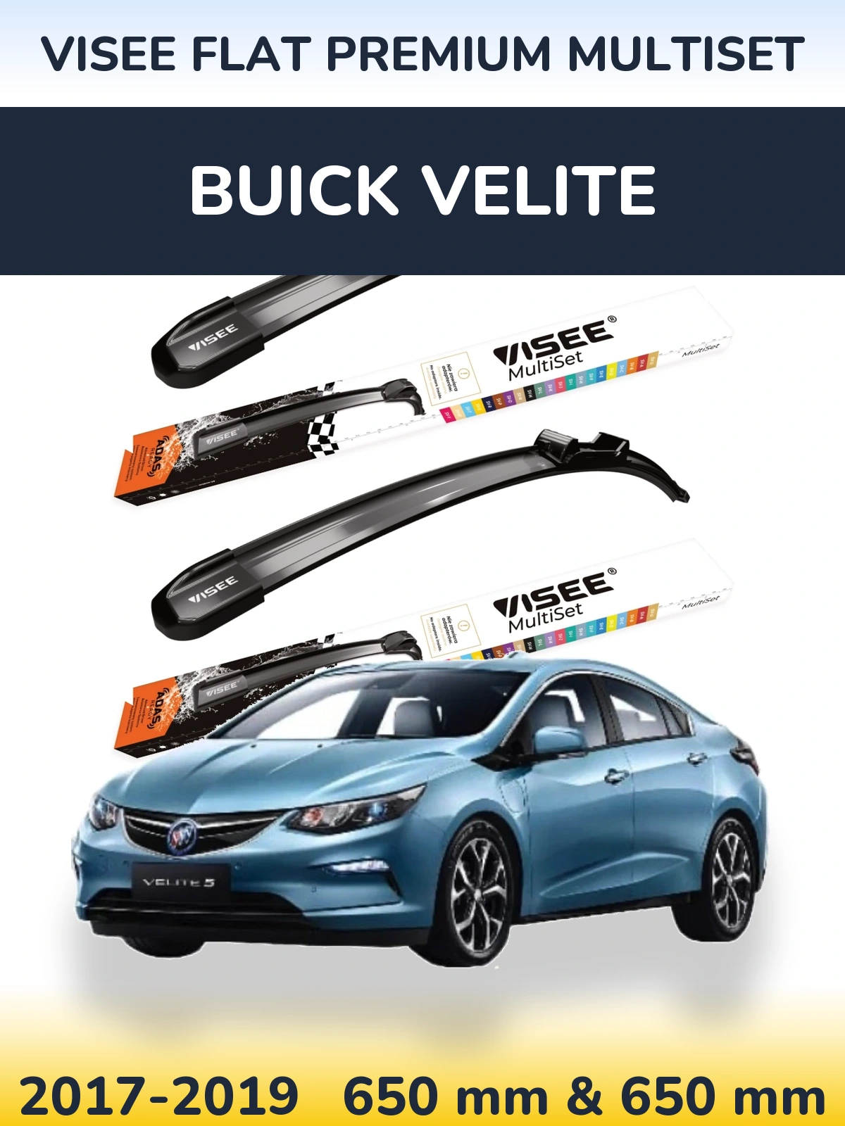 Sada předních stěračů VISEE FLAT PREMIUM MultiSet 650 a 650 mm pro Buick Velite 2017-2019