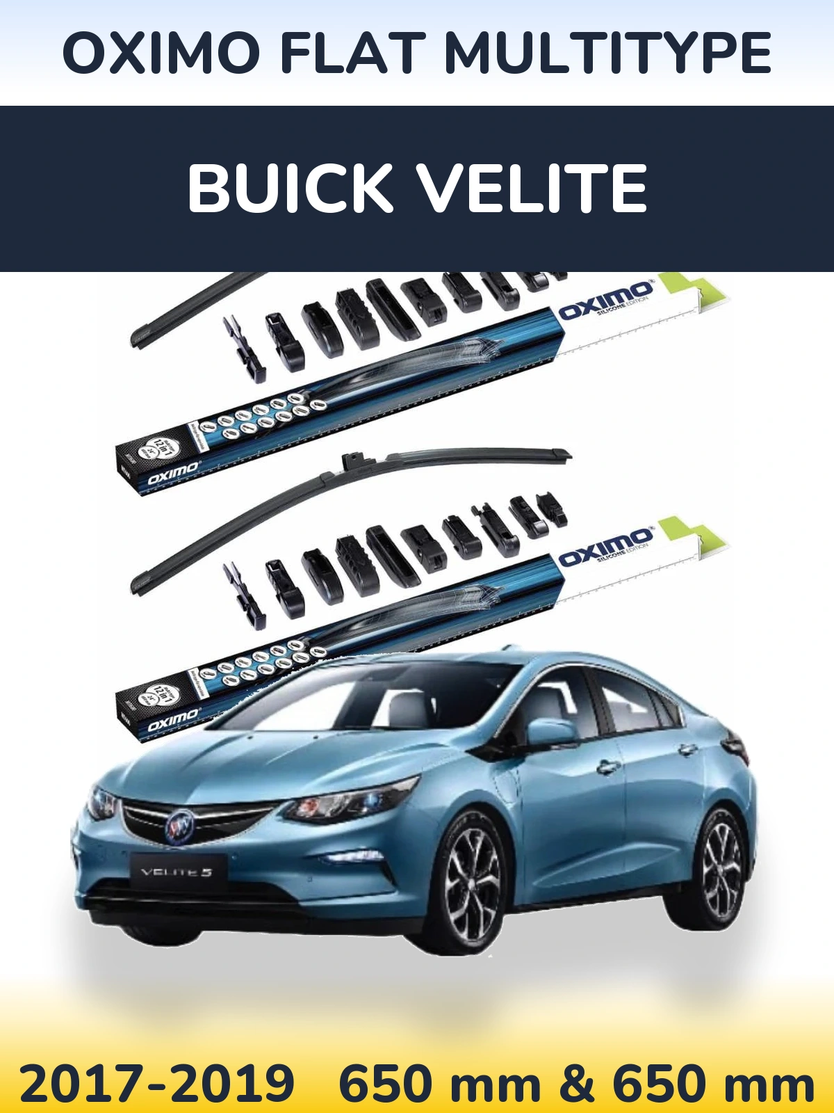 Sada předních stěračů Oximo Flat MultiType 650 a 650 mm pro Buick Velite 2017-2019