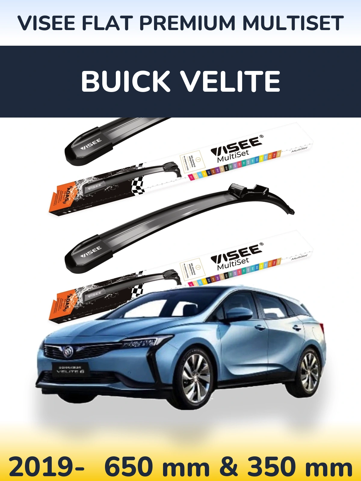 Sada předních stěračů VISEE FLAT PREMIUM MultiSet 650 a 350 mm pro Buick Velite 2019-2026
