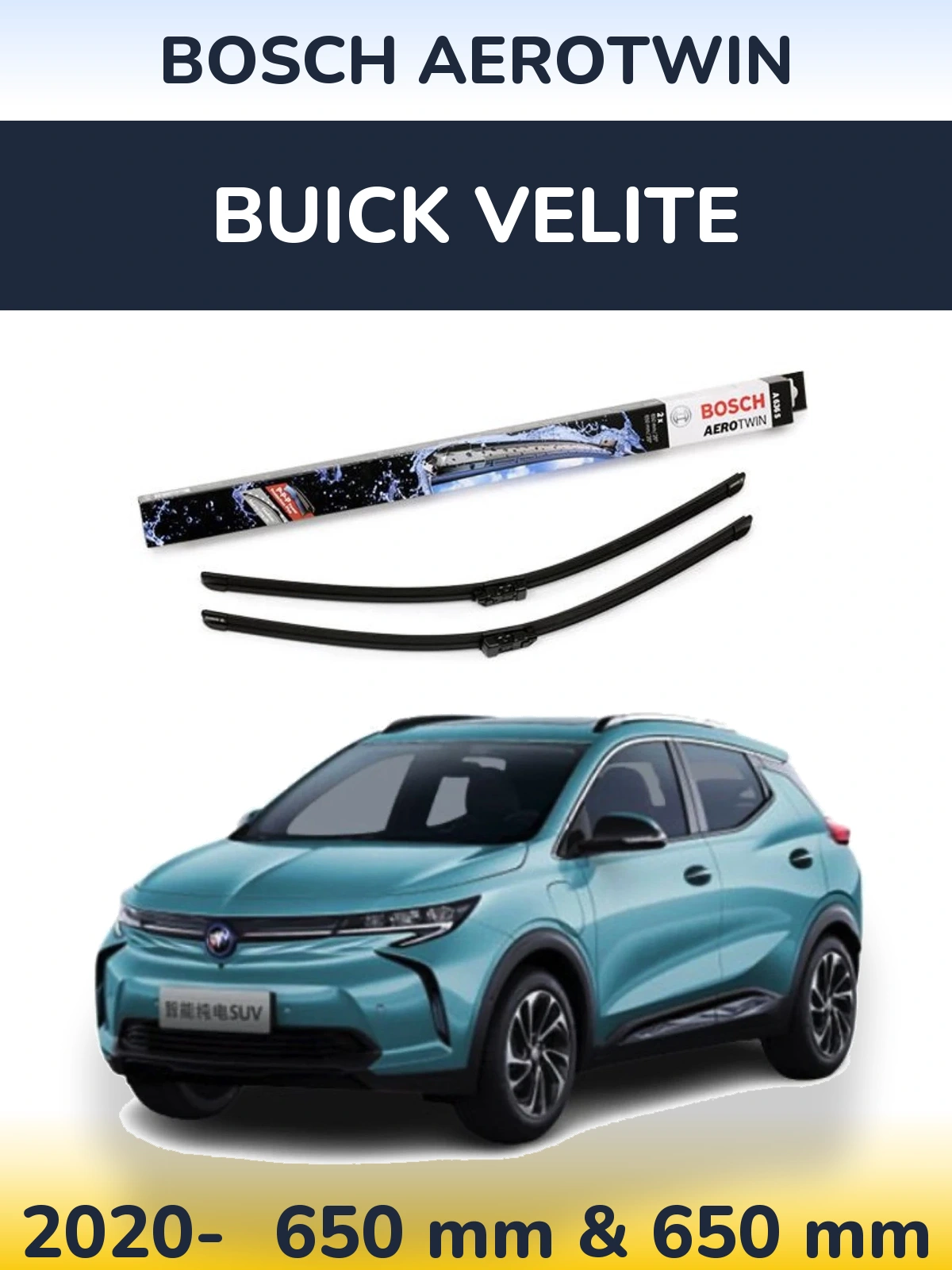 Sada předních stěračů BOSCH AeroTwin 650 a 650 mm pro Buick Velite 2020-2026