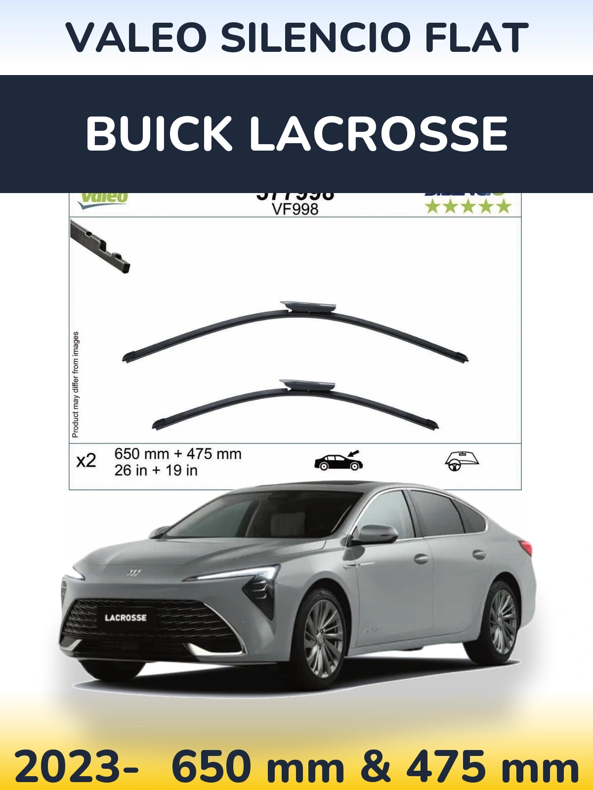Sada předních stěračů Valeo Silencio Flat 650 a 475 mm pro Buick LaCrosse 2023-2026