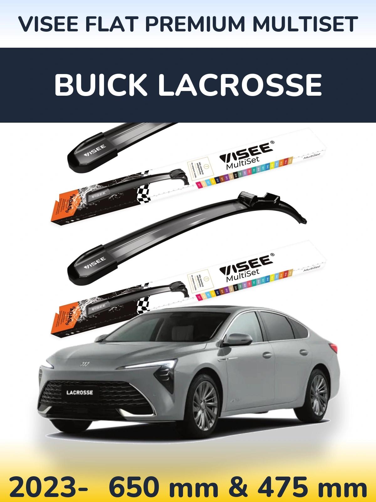 Sada předních stěračů VISEE FLAT PREMIUM MultiSet 650 a 475 mm pro Buick LaCrosse 2023-2026