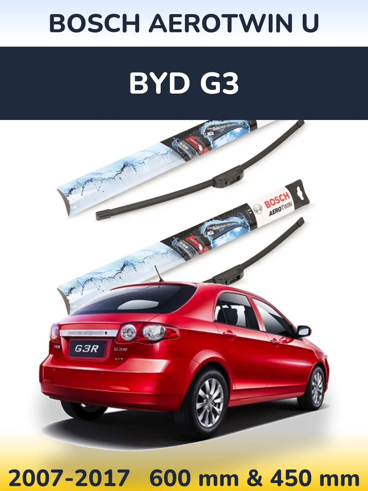 Sada předních stěračů BOSCH AeroTwin U 600 a 450 mm pro BYD G3 2007-2017