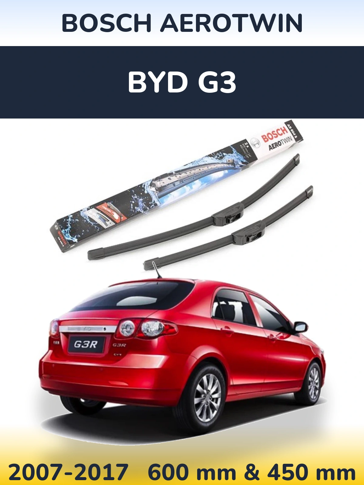 Sada předních stěračů BOSCH AeroTwin 600 a 450 mm pro BYD G3 2007-2017