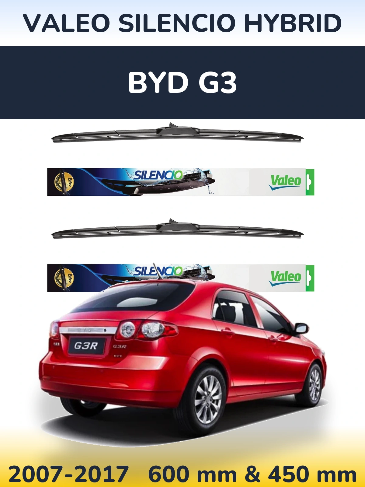 Комплект передніх щіток Valeo Silencio Hybrid 600 & 450 мм для BYD G3 2007-2017