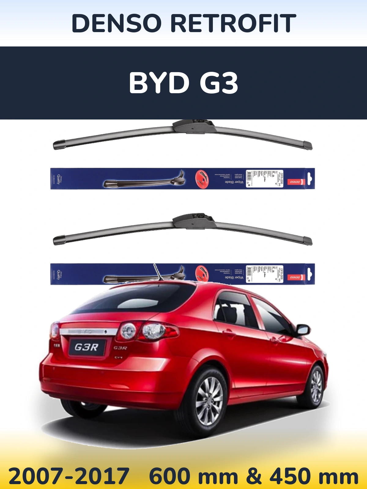 Sada předních stěračů Denso Retrofit 600 a 450 mm pro BYD G3 2007-2017