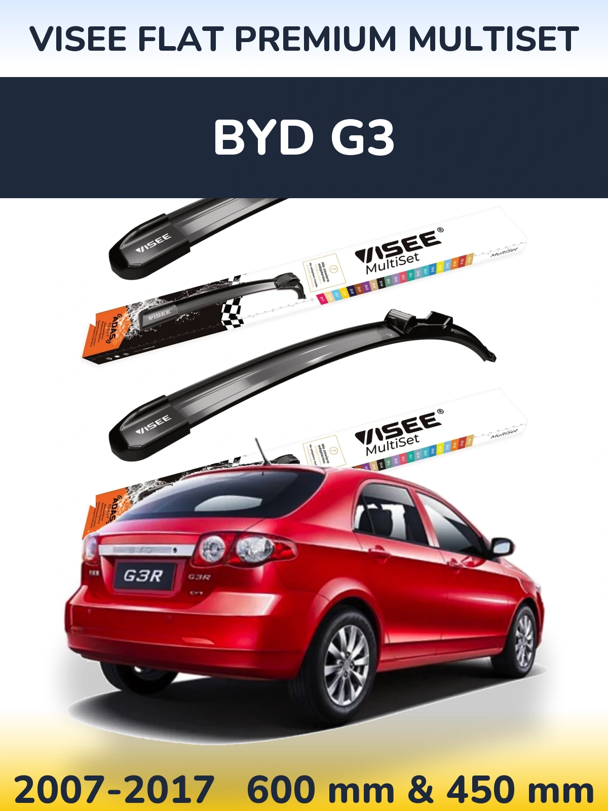 Sada předních stěračů VISEE FLAT PREMIUM MultiSet 600 a 450 mm pro BYD G3 2007-2017