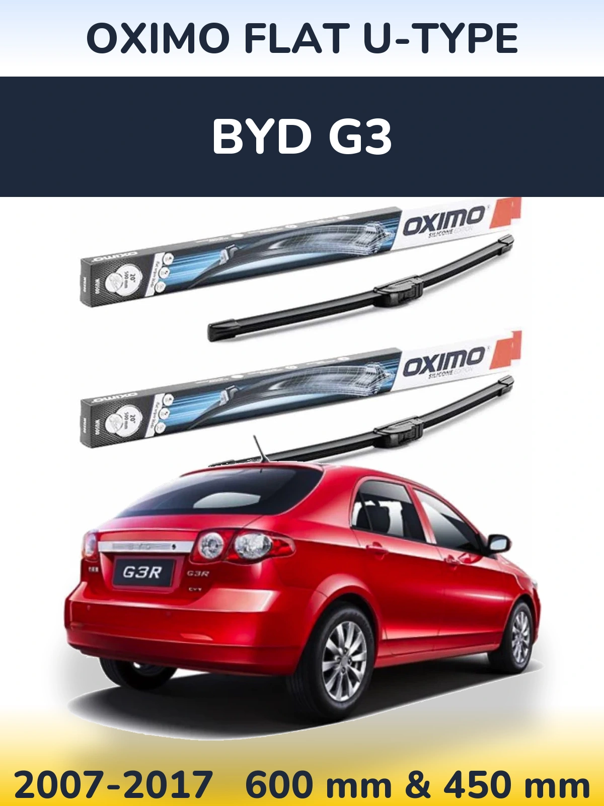 Sada předních stěračů Oximo Flat U-type 600 a 450 mm pro BYD G3 2007-2017