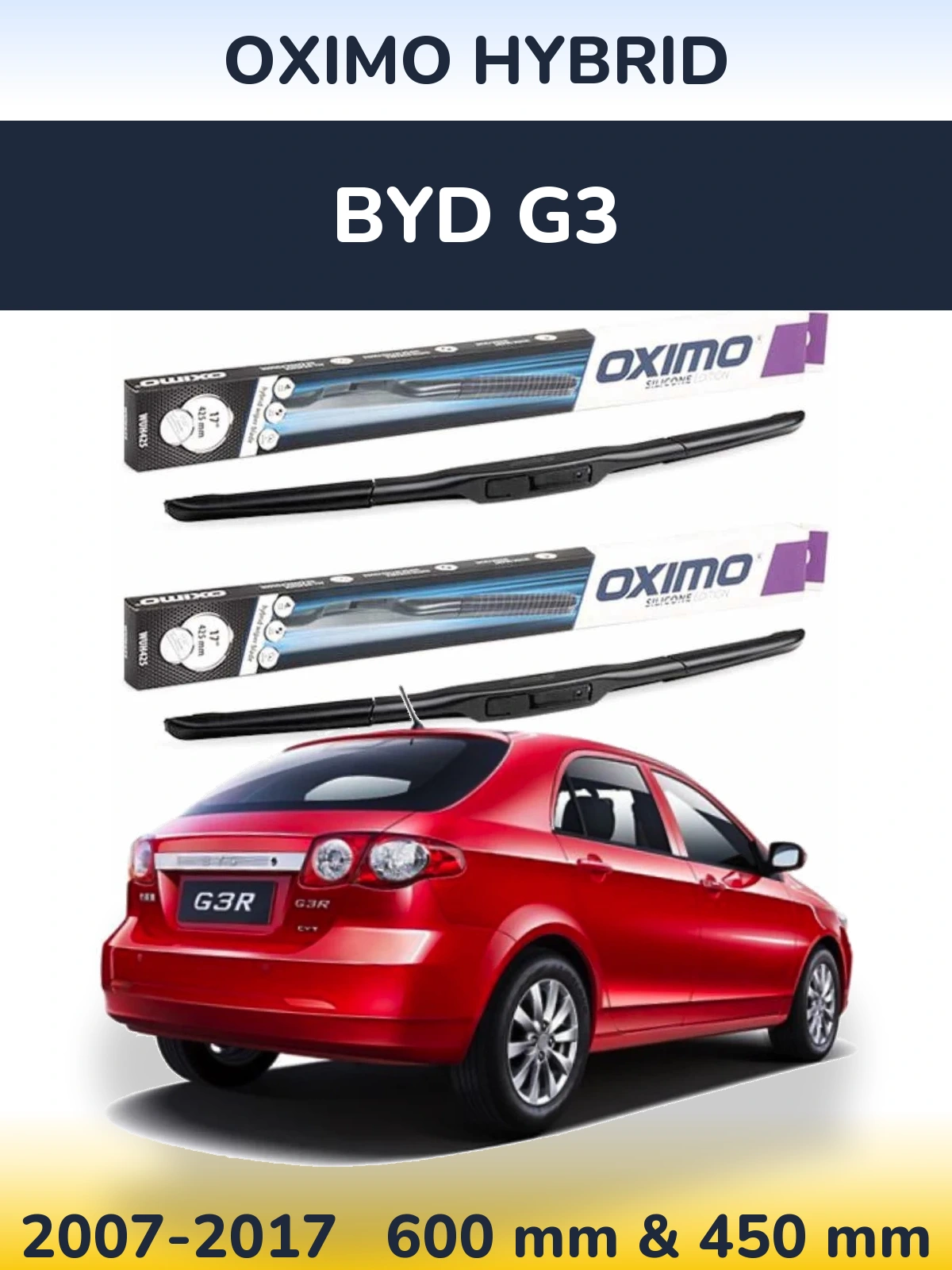 Sada předních stěračů Oximo Hybrid 600 a 450 mm pro BYD G3 2007-2017