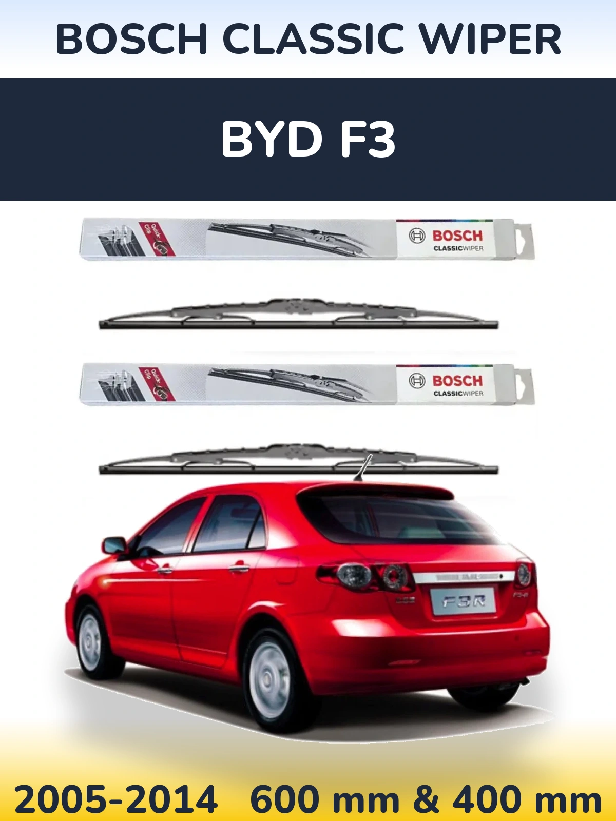 Sada předních stěračů BOSCH Classic Wiper 600 a 400 mm pro BYD F3 2005-2014
