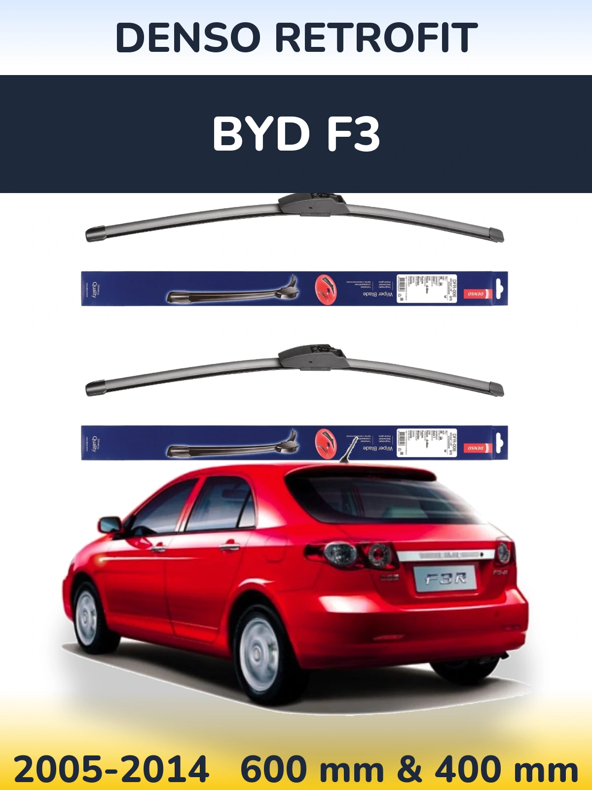 Sada předních stěračů Denso Retrofit 600 a 400 mm pro BYD F3 2005-2014