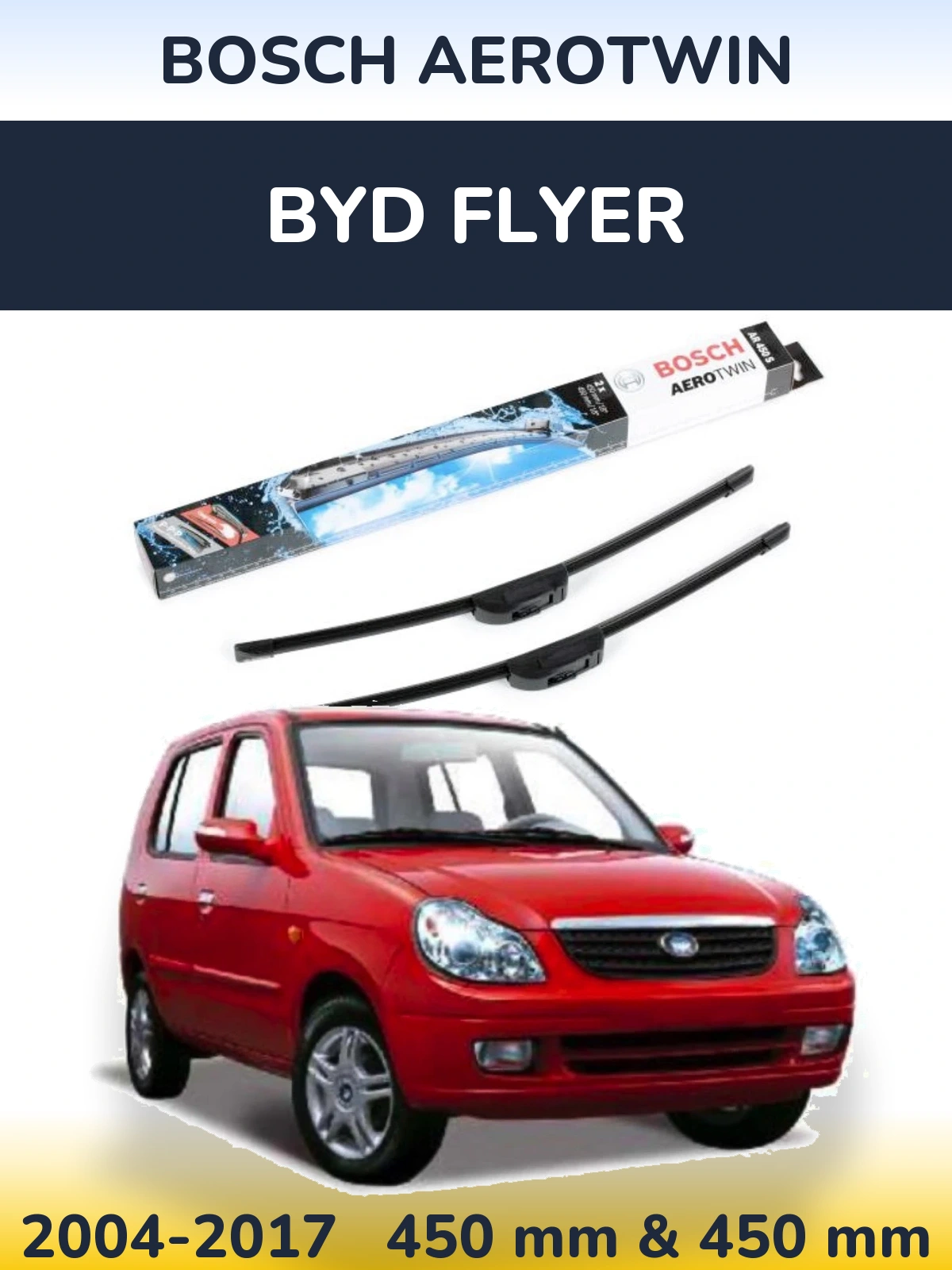 Sada předních stěračů BOSCH AeroTwin 450 a 450 mm pro BYD Flyer 2004-2017